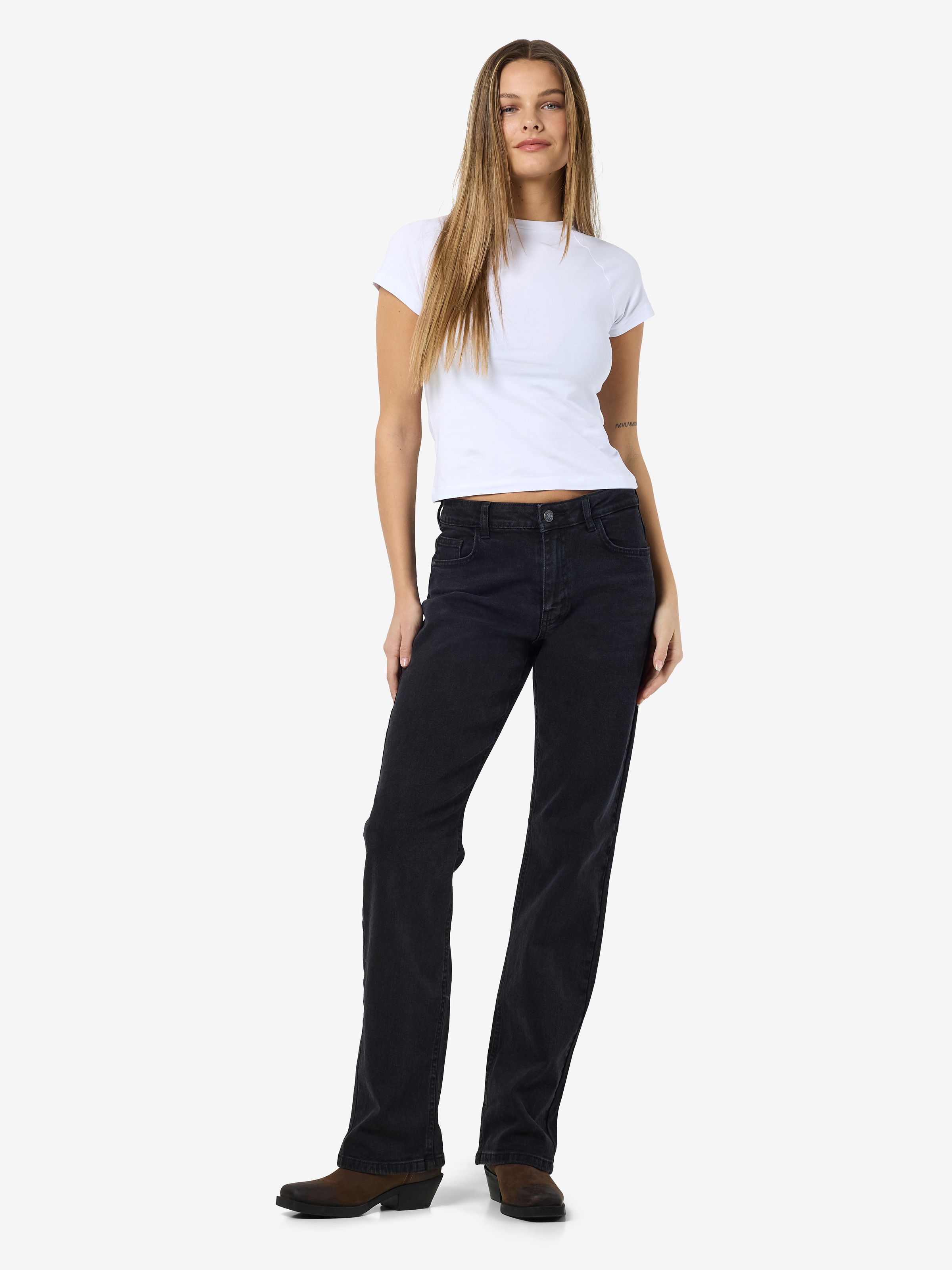 Noisy may High-waist-Jeans »NMMONICA HW STRAIGHT JEAN BLACK NOOS«