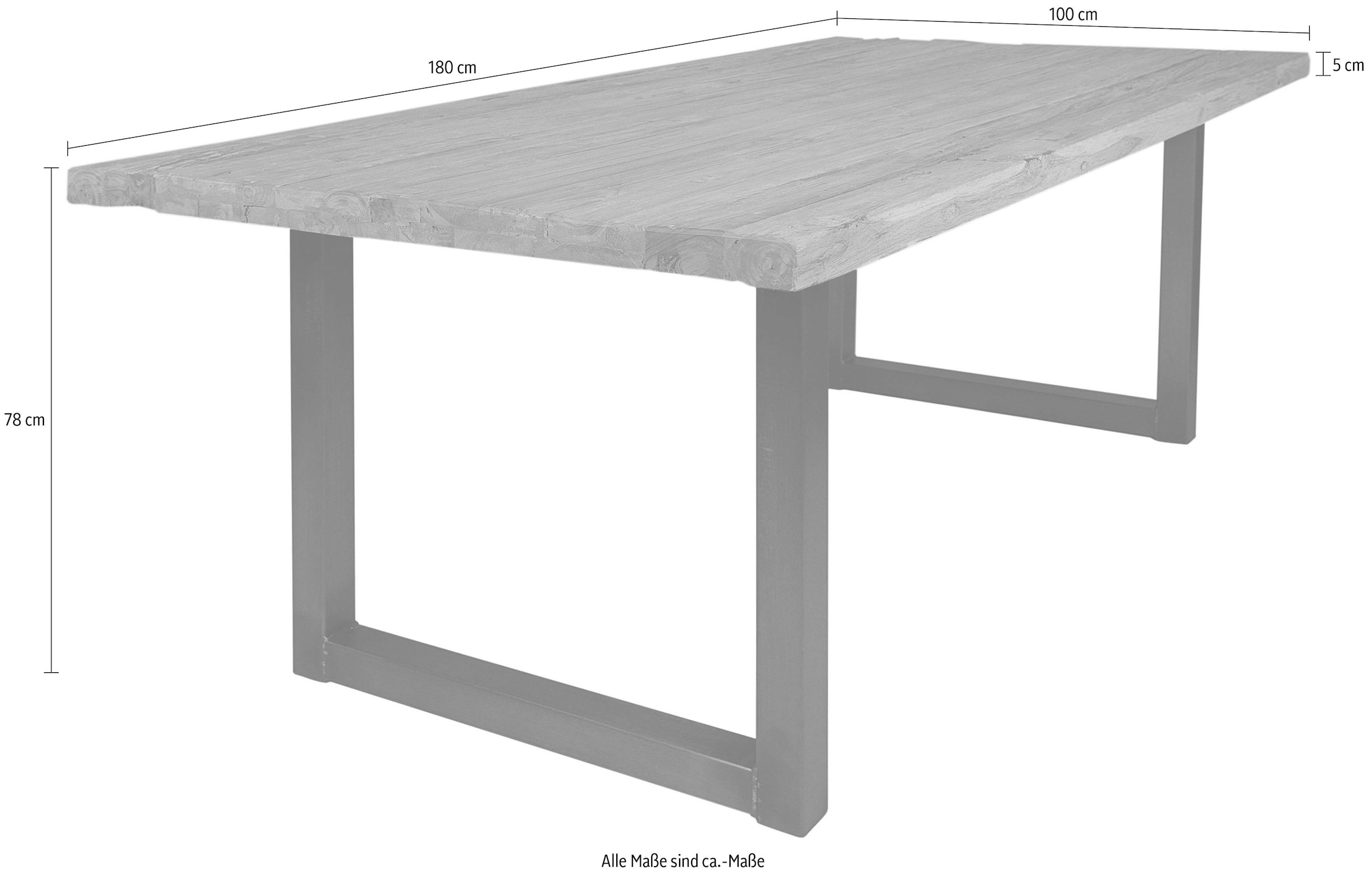 SIT Table de salle à manger »Osaka aus recyceltem Teakholz mit Kufengestell im Rustik-Look« Plateau de table surépais en teck avec cadre stable en fer en forme de luge