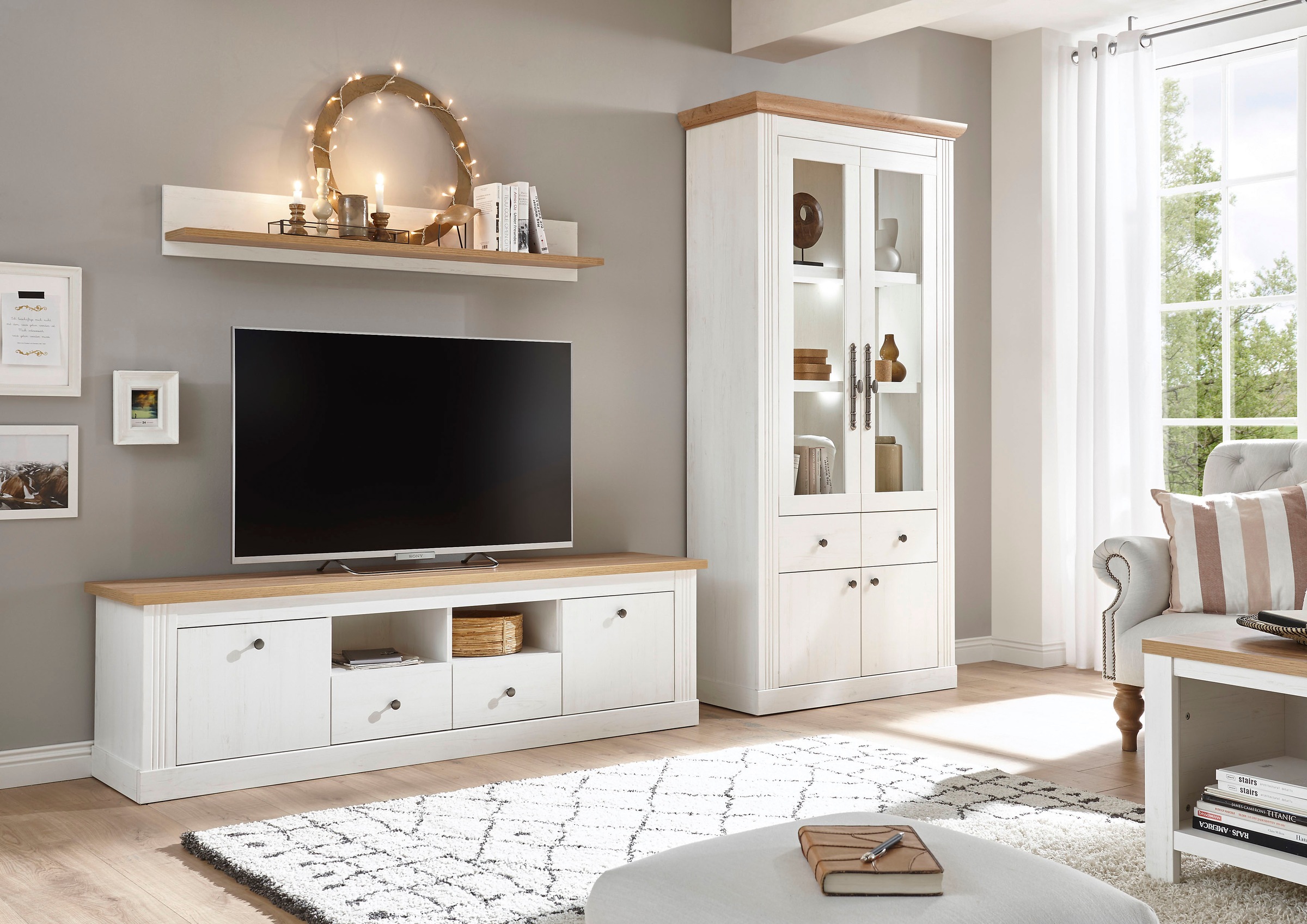 Image of GOODproduct Wohnwand "Westminster" Set, Vitrine, Lowboard, Wandregal, 3 Stk. tlg.