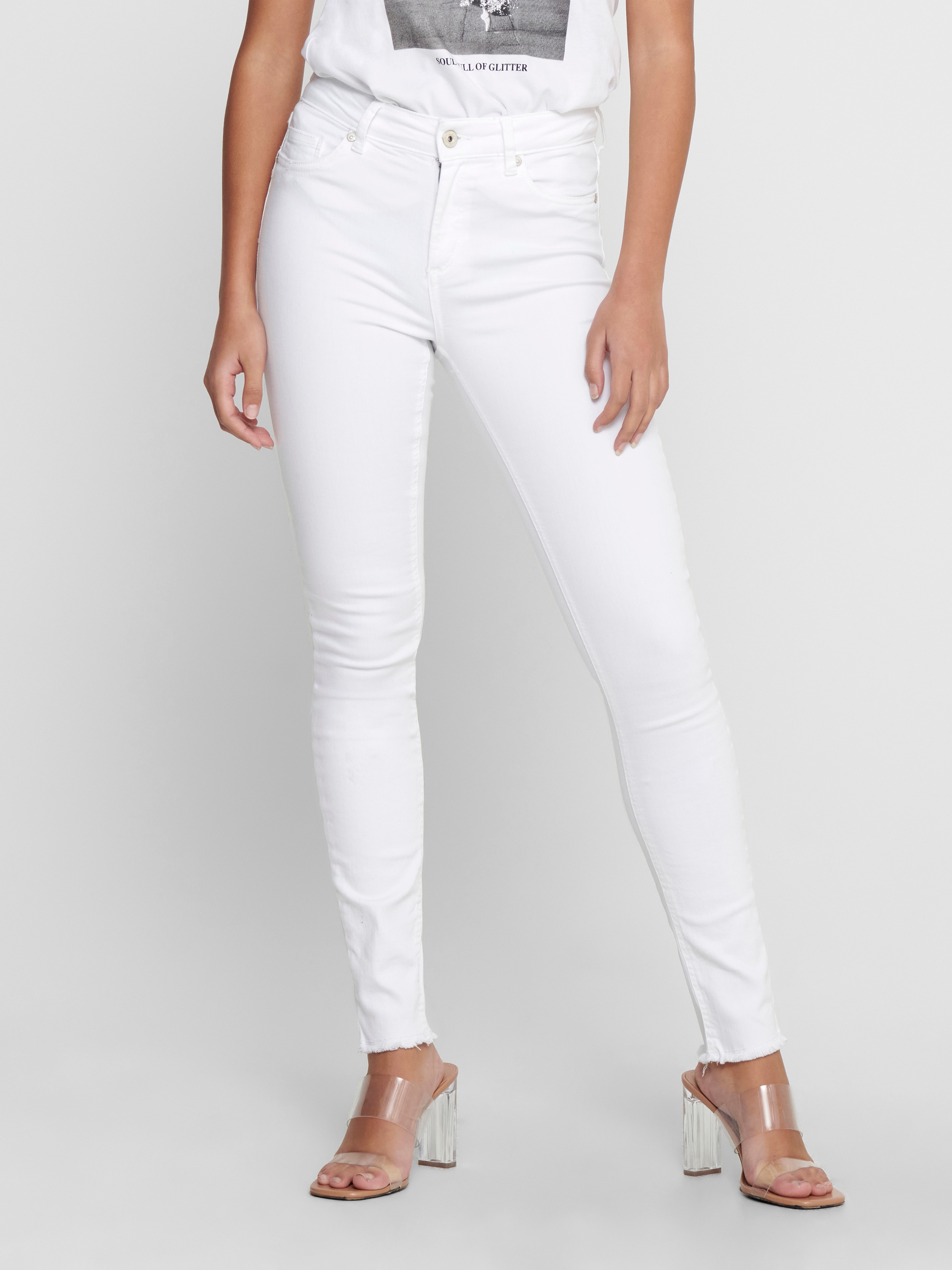 Image of ONLY Ankle-Jeans "ONLBLUSH MID SK RW ANK DNM REA0730 NOOS" skinny fit, Denim/Jeans, Baumwollmischung, ausgefranst, unifarben
