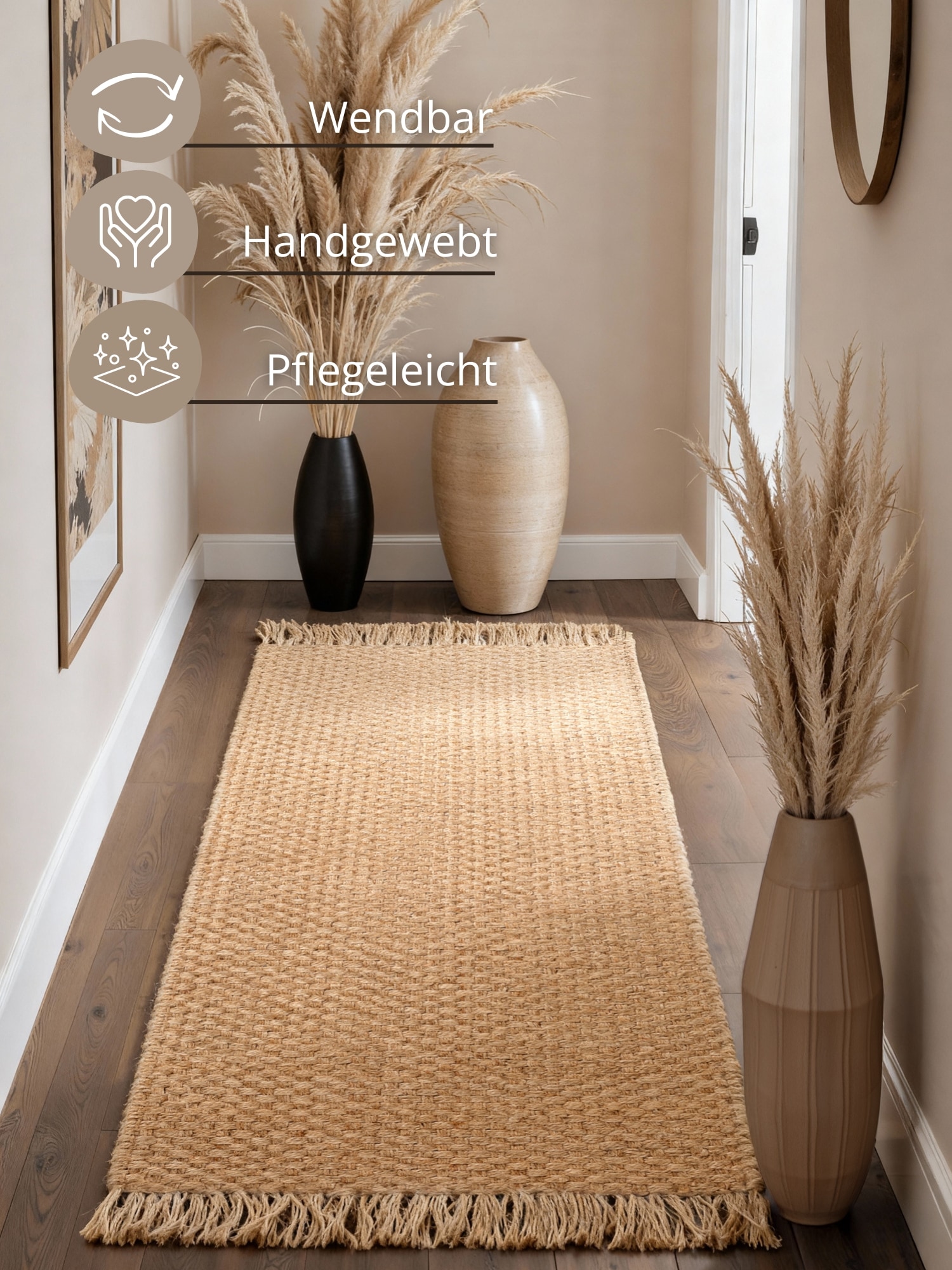 HANSE Home Teppich »Fjord« rechteckig 10 mm Höhe Jute, Handgemacht, Naturteppich, Wohnzimmer, Läufer, Fransen