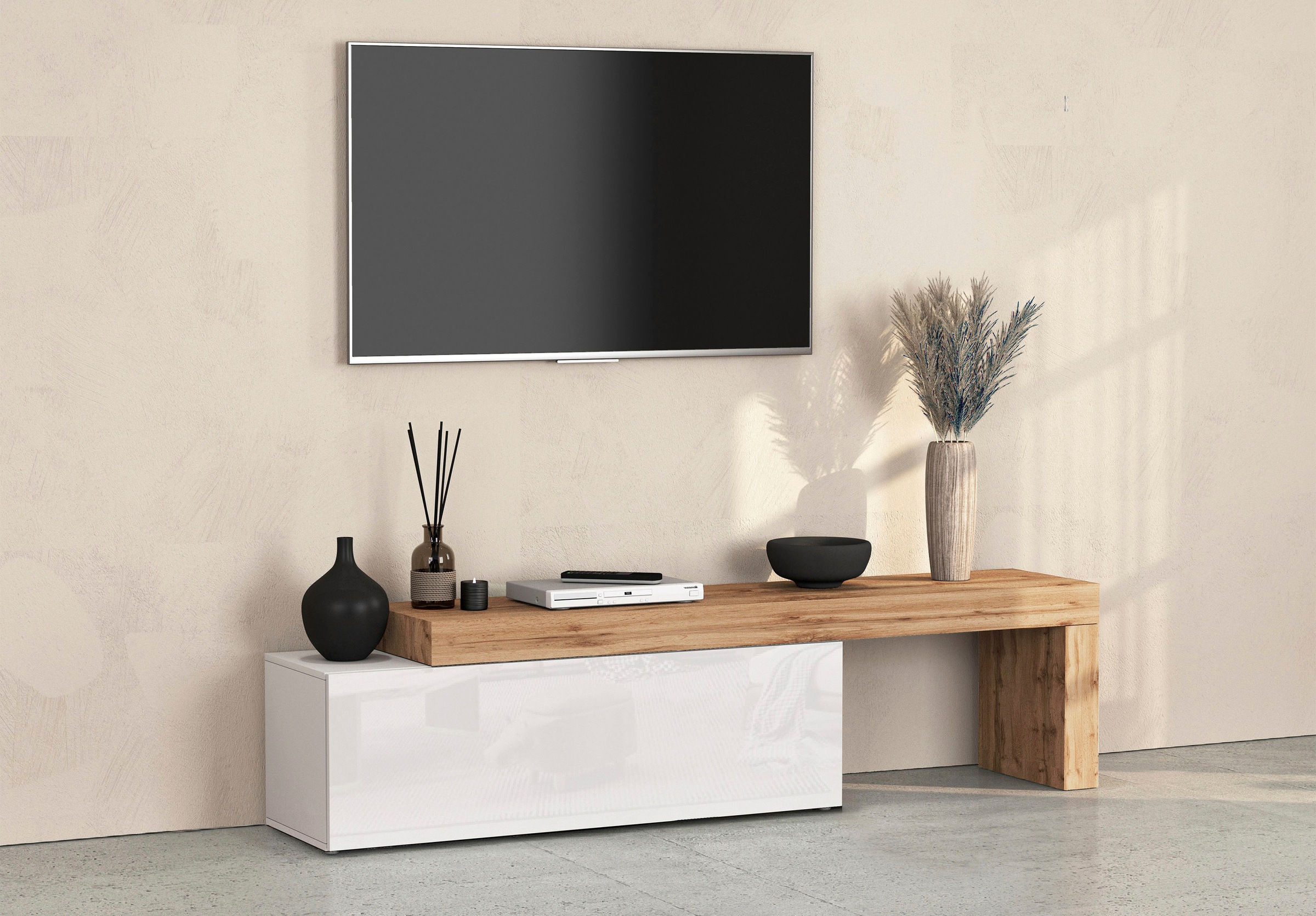 Image of GOODproduct Lowboard "Chronos TV-Board, T-Schrank" Breite verstellbar von 180 bis 290 cm, 1 Stk. tlg. Breite 240 cm TV-Board,Lowboard,1 Klappe und ein L-Förmiger Aufsatz