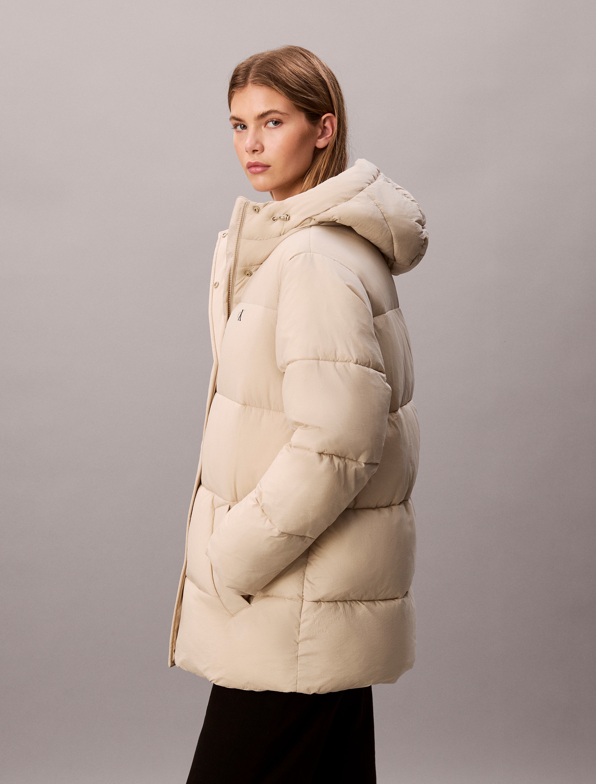 Calvin Klein Jeans Veste matelassée »BELTED MIDWEIGHT PUFFER« mit Kapuze Mit Rundhalsausschnitt, regular fit