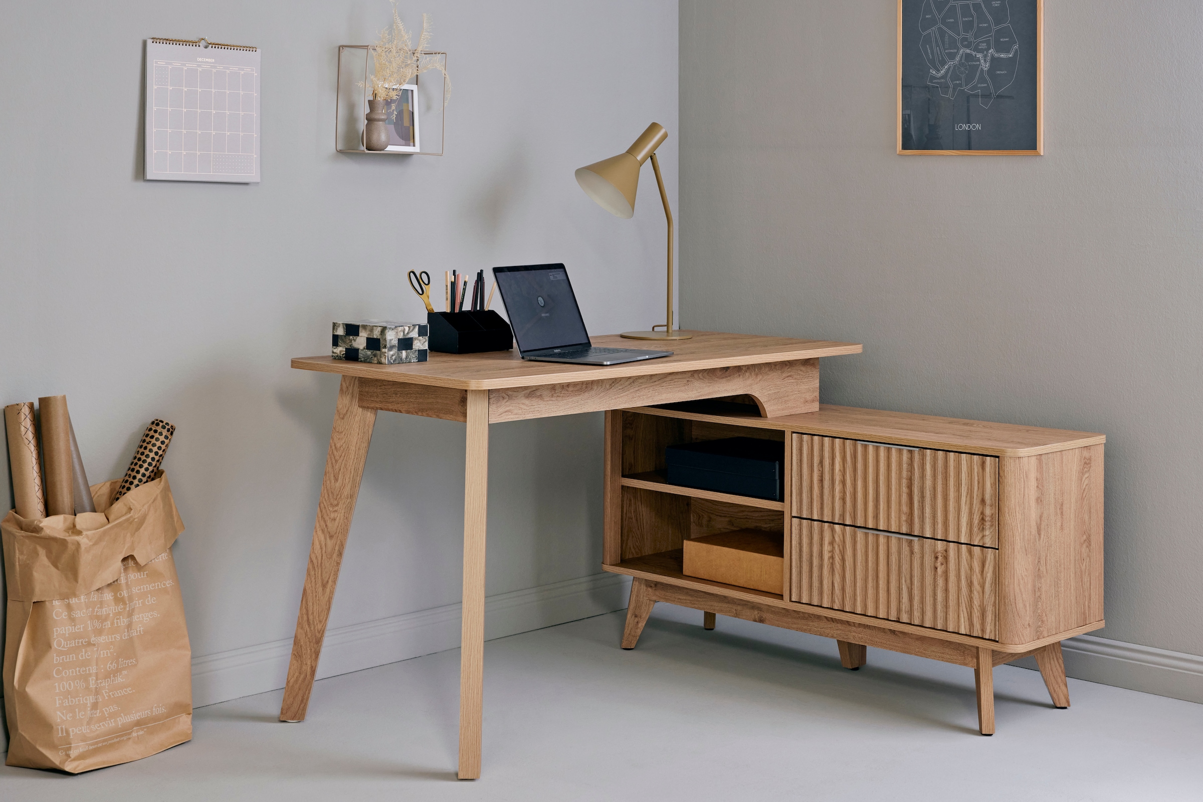 Jahnke Eckschreibtisch »WAVE C 150 E« 1 Stk. tlg. Eckschreibtisch, Fronten in Wellendesign, wechselseitig montierbar