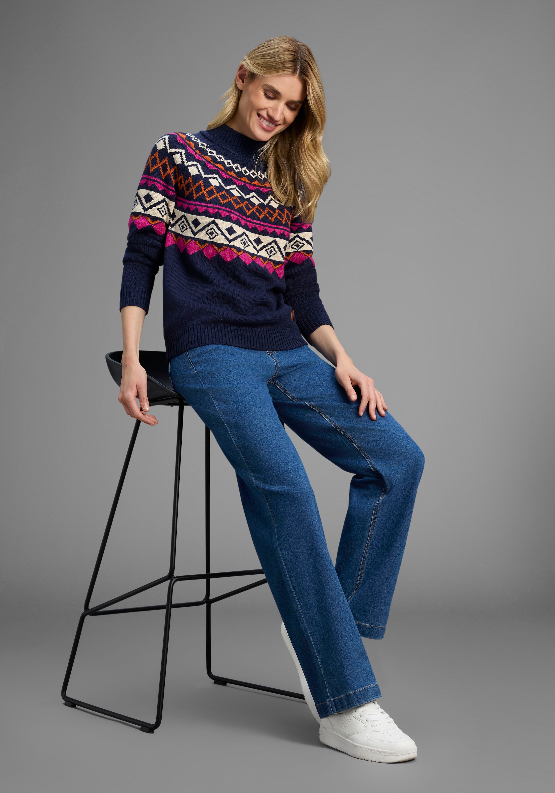 KangaROOS Norwegerpullover mit schönem Muster und hohem Rippkragen
