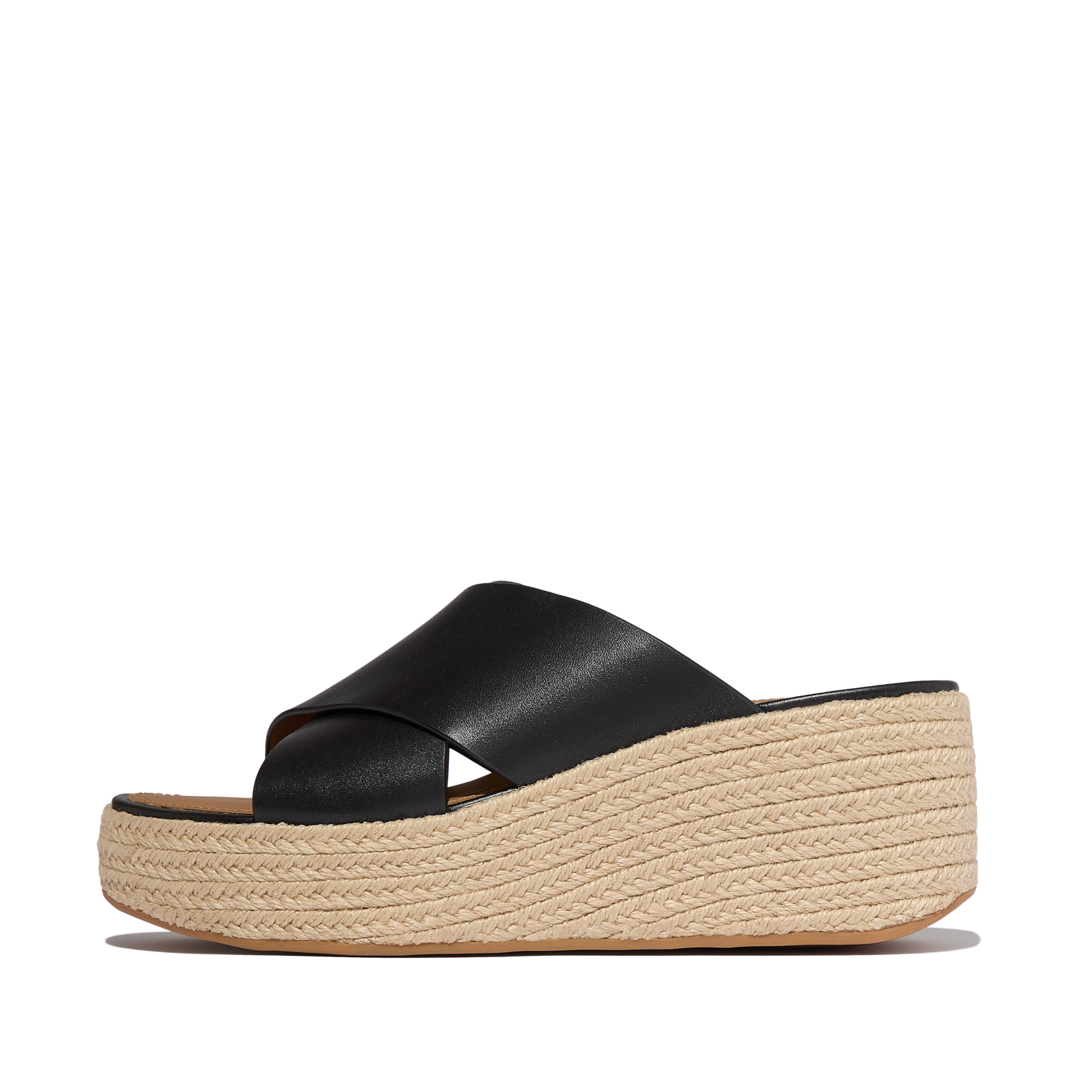 Image of Fitflop Pantolette "PLATFFORMS ESPADRILLE LEATHER WEDGE CROSS SLIDES" Keilabsatz, Plateau, Sommerschuh mit Wedge