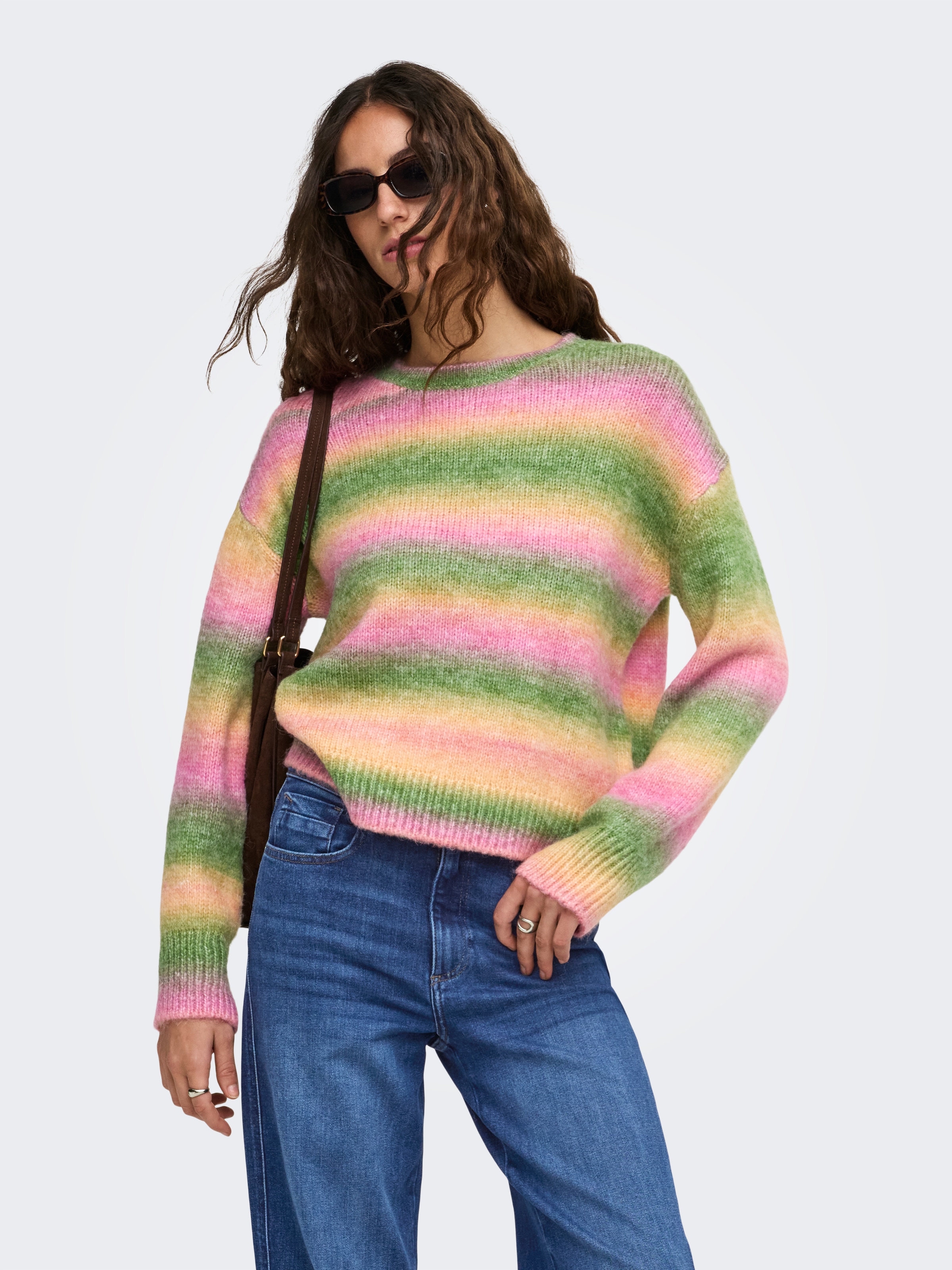 Image of ONLY Strickpullover "ONLDUBLIN LS SPACE DYE O-NECK KNT" Materialmix, regular fit, Strickmuster
