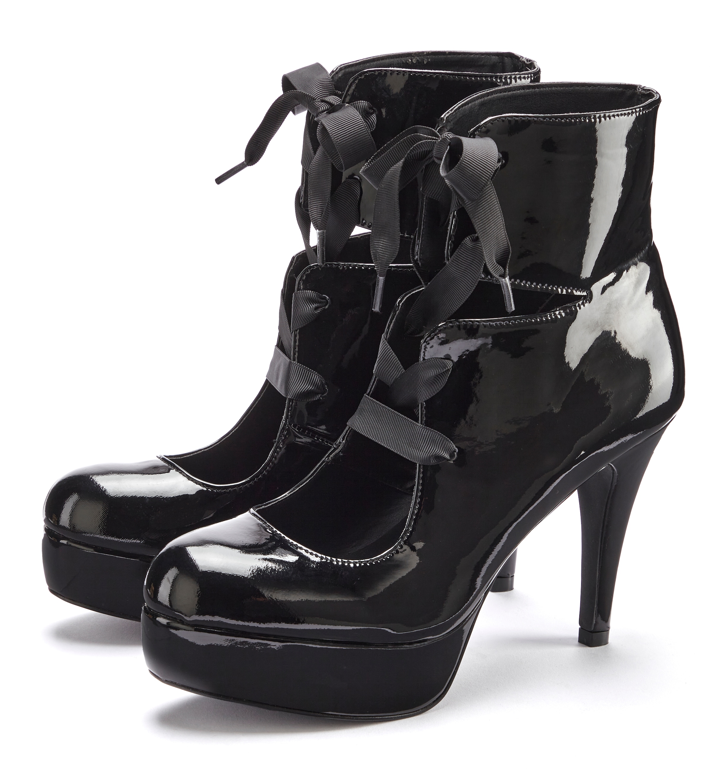 Image of LASCANA Belle Affaire High-Heel-Sandalette "Stiefelette mit Plateau," Halbschuh, Sandalette zum Schnüren, Lackoptik