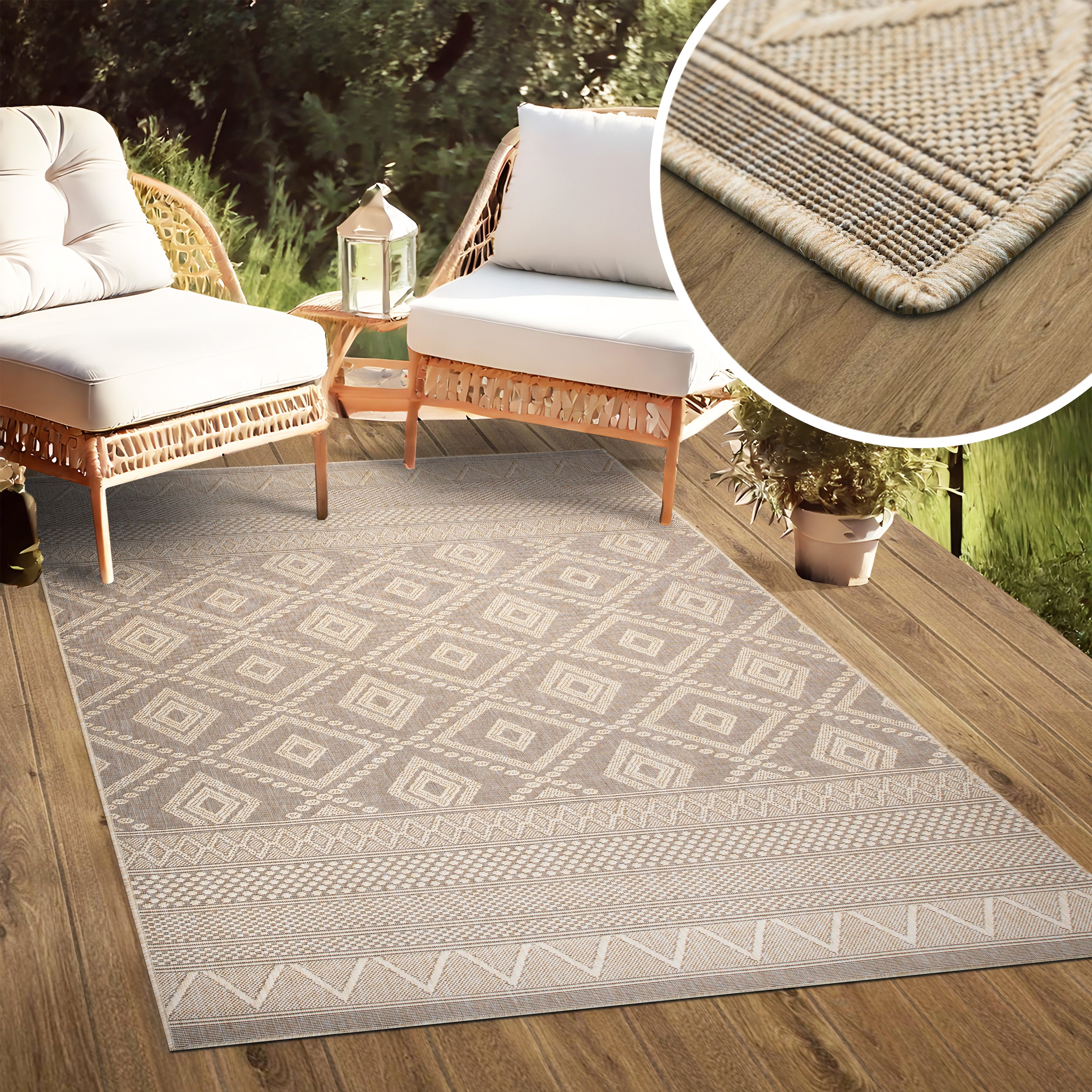 my home Teppich »Toronto auch als Läufer erhältlich«, rechteckig, 3 mm Höhe, In- und Outdoor geeignet, Sisal-Optik, Wetterfest & UV-beständig, Boho