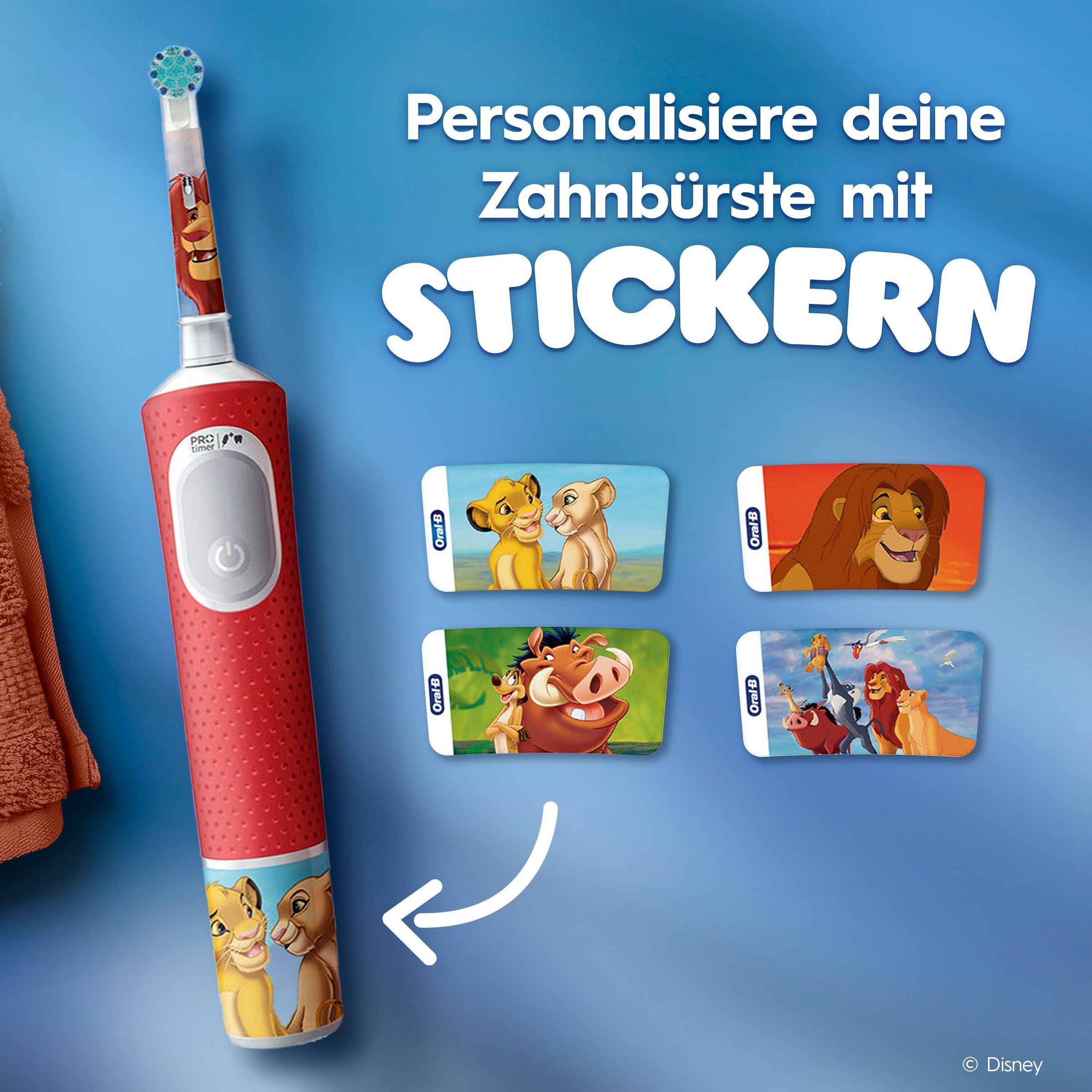 Oral-B Elektrische Kinderzahnbürste »Pro Kids König der Löwen« 1 Stk. Aufsteckbürsten inklusive Sensitiv+ Modus für Zahnpflege, extra weiche Borsten