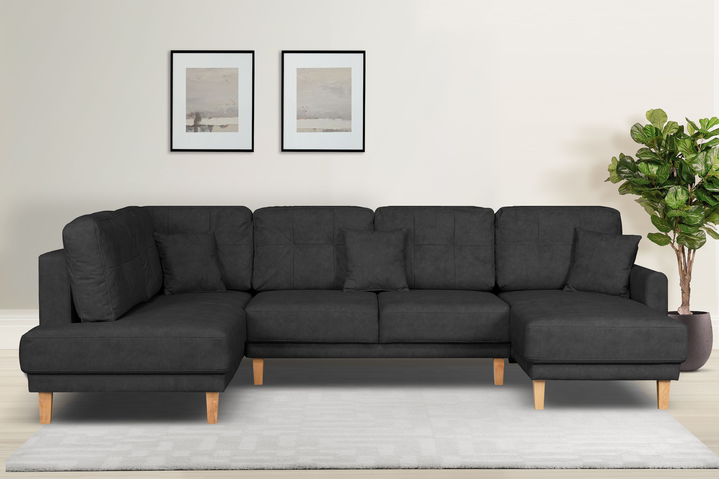 Image of Home affaire Wohnlandschaft "TRIPLO U-Form wahlweise mit Schlaffunktion, B/T/H: 310/192/90 cm" Schlafsofa, auch mit Bettkasten, Steppung im Rückenkissen