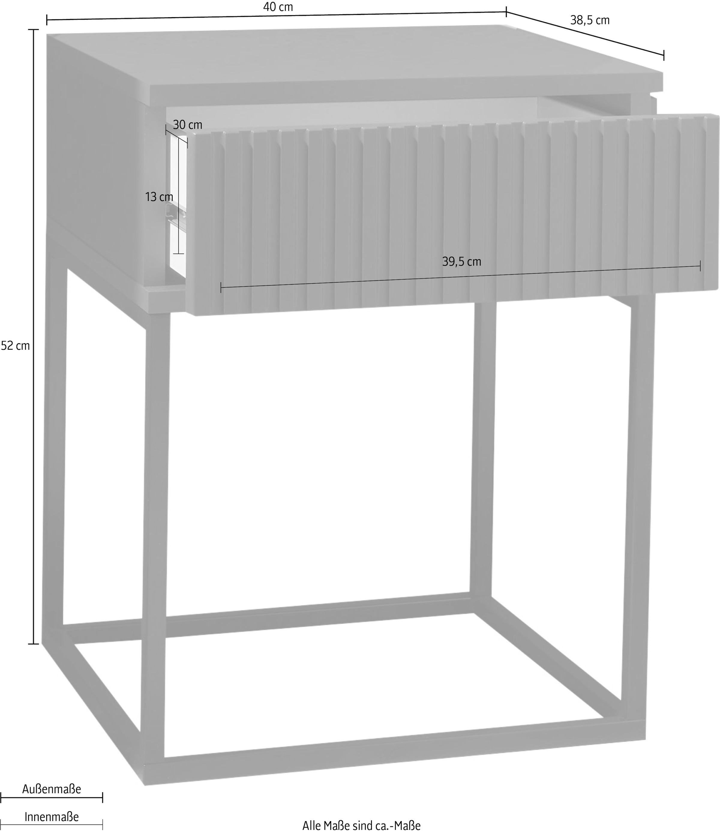 Schlafkontor Nachtkommode »Marle Nachtkonsole, Nachtkästchen auf Metall-Fussgestell«, Schubkasten in Rillenoptik auf schwarzem Metallgestell