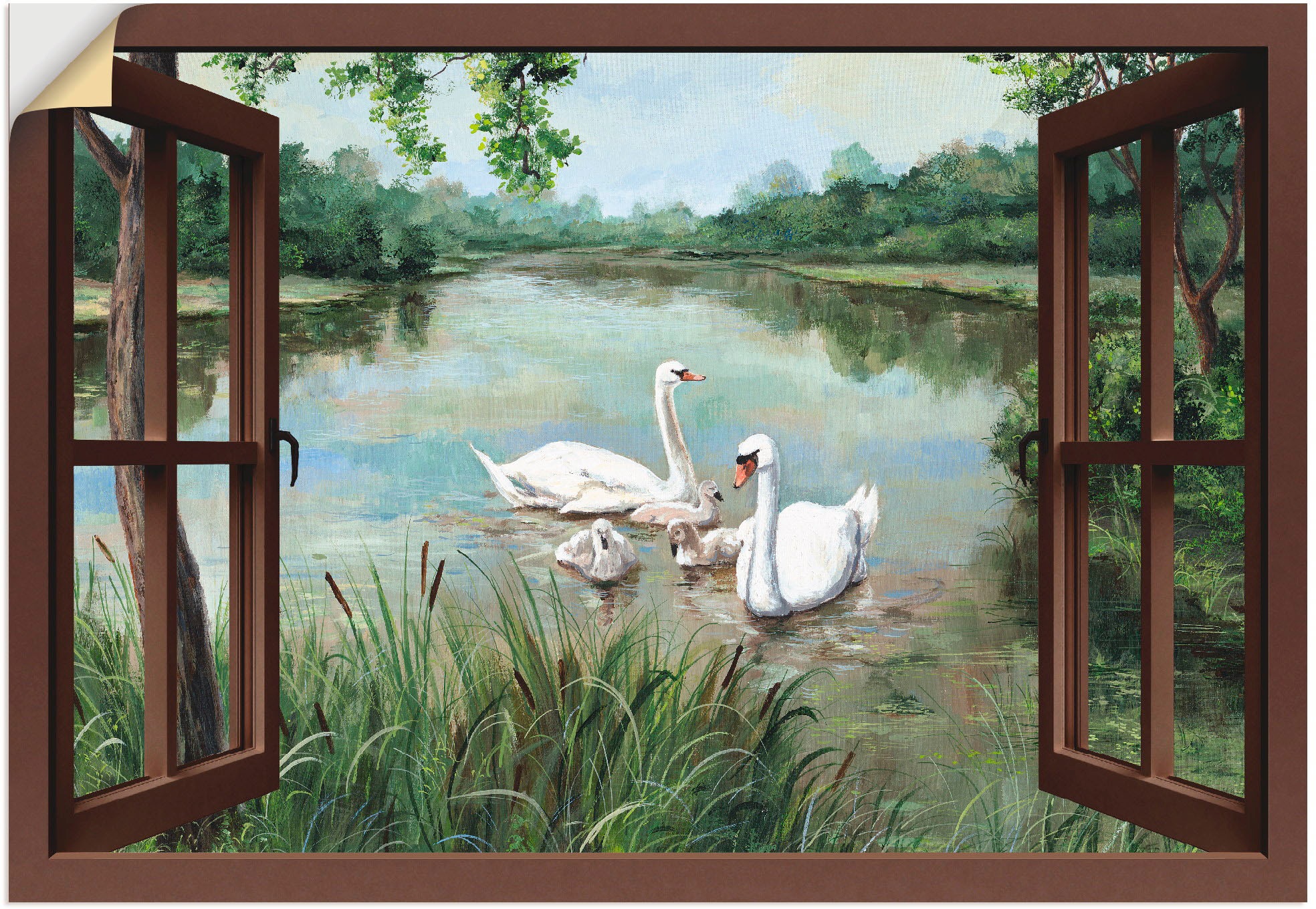 Image of Artland Wandbild »Fensterblick - Schwäne«, Vögel, (1 St.), in vielen Grössen & Produktarten - Alubild / Outdoorbild für den Aussenbereich, Leinwandbild, Poster, Wandaufkleber / Wandtattoo auch für Badezimmer geeignet bei Ackermann Versand Schweiz