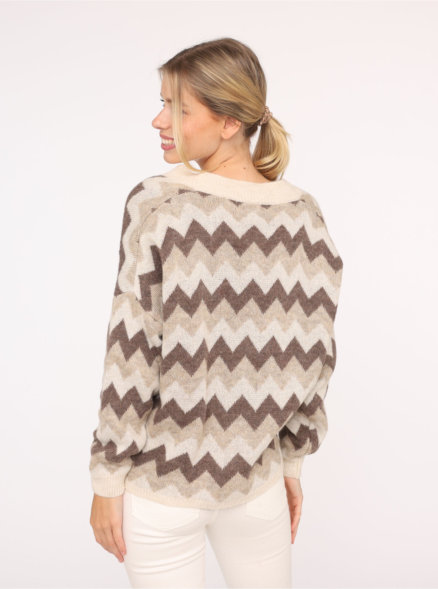 Zwillingsherz Veste en tricot »"Buntes ZickZack"« Langarm, Zick-Zack-Muster, Knopfleiste, tiefer V-Ausschnitt