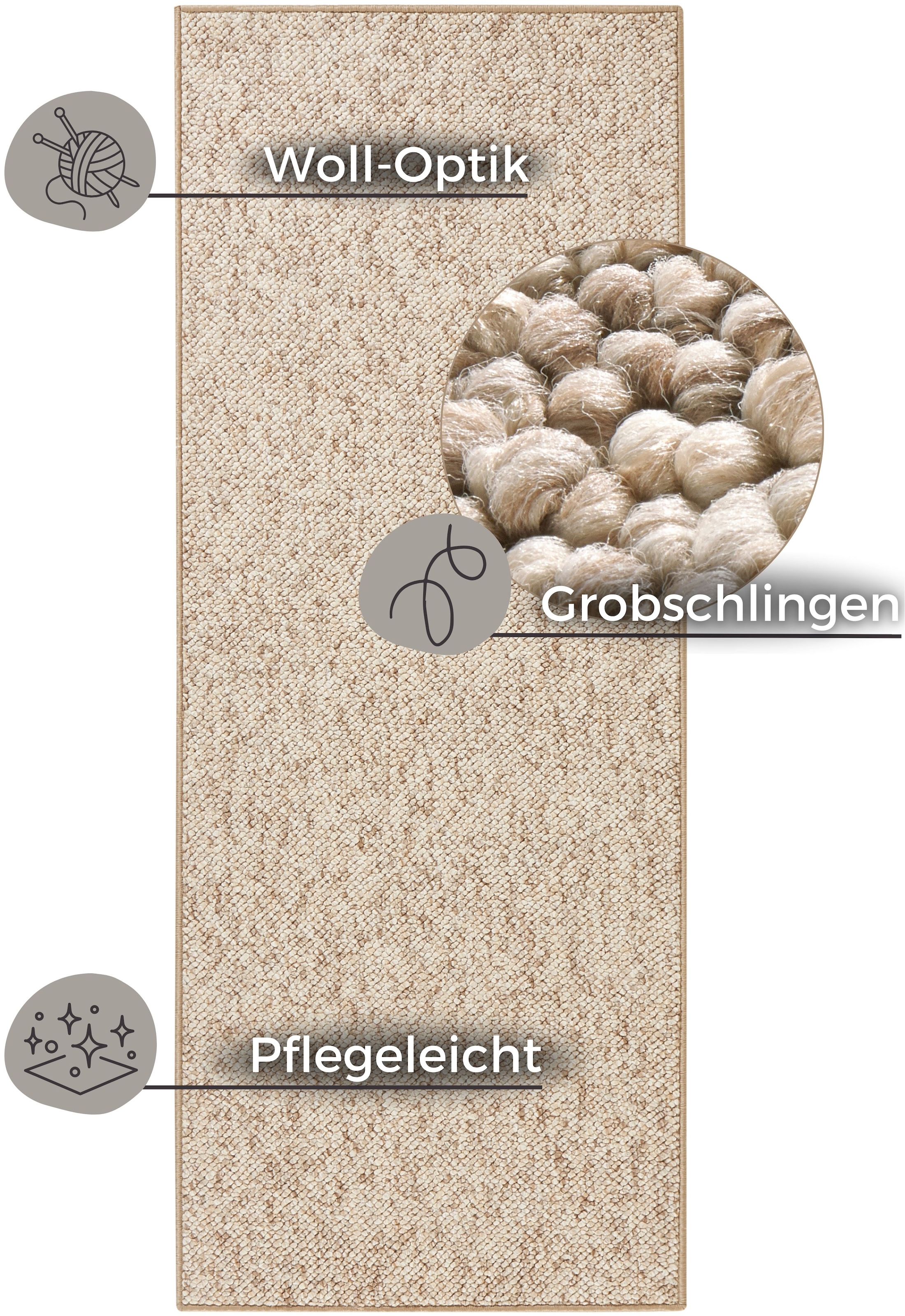 HANSE Home Tapis »Wolly 2« Rectangulaire 12 mm Höhe Flachgewebe, Läufer, Skandi, Woll-Optik, Esszimmer, Wohnzimmer, Flur