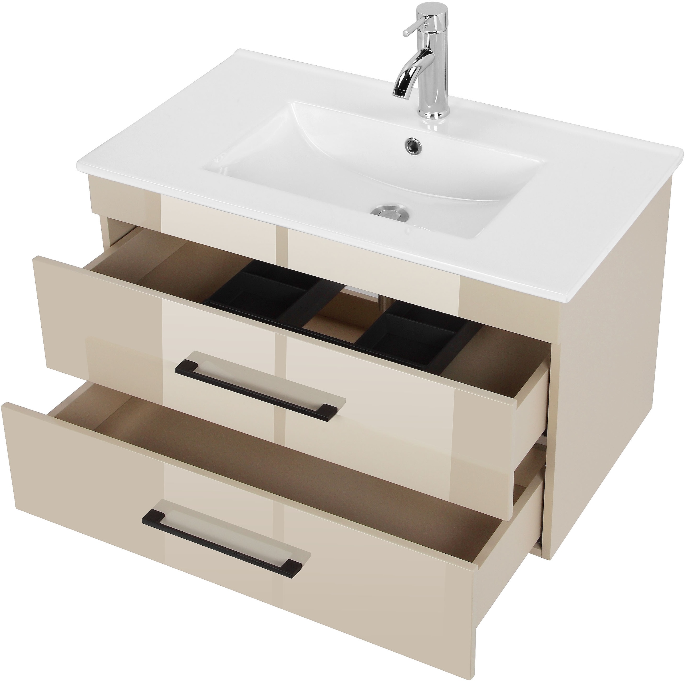 welltime Waschtisch »Florenz Badmöbel Badschrank mit Waschbecken« Waschplatz mit 2 Auszügen und Softclose Breite 80cm