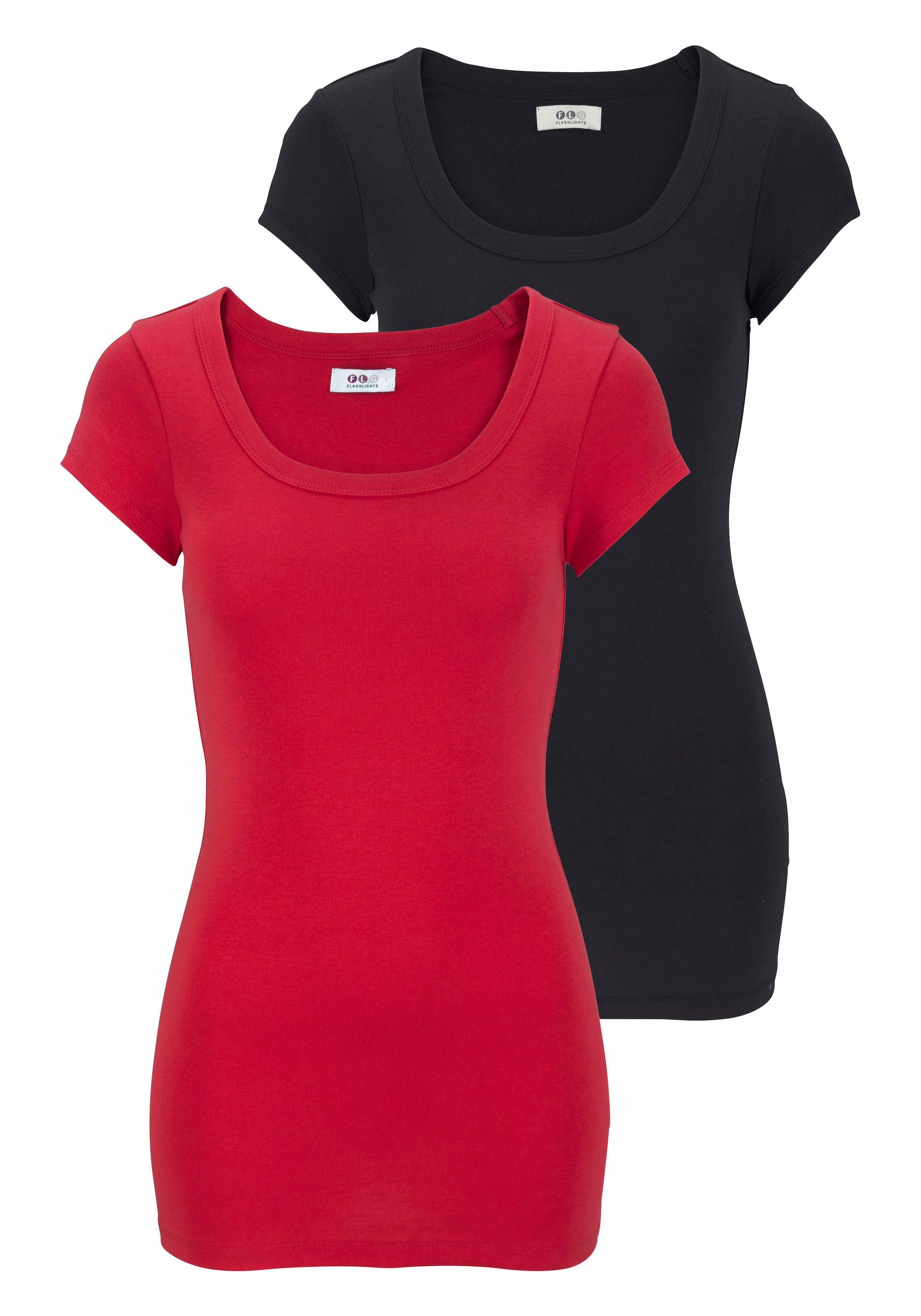Image of Flashlights T-Shirt 2er-Pack, figurbetonter Schnitt, unifarben, Rundhalsausschnitt