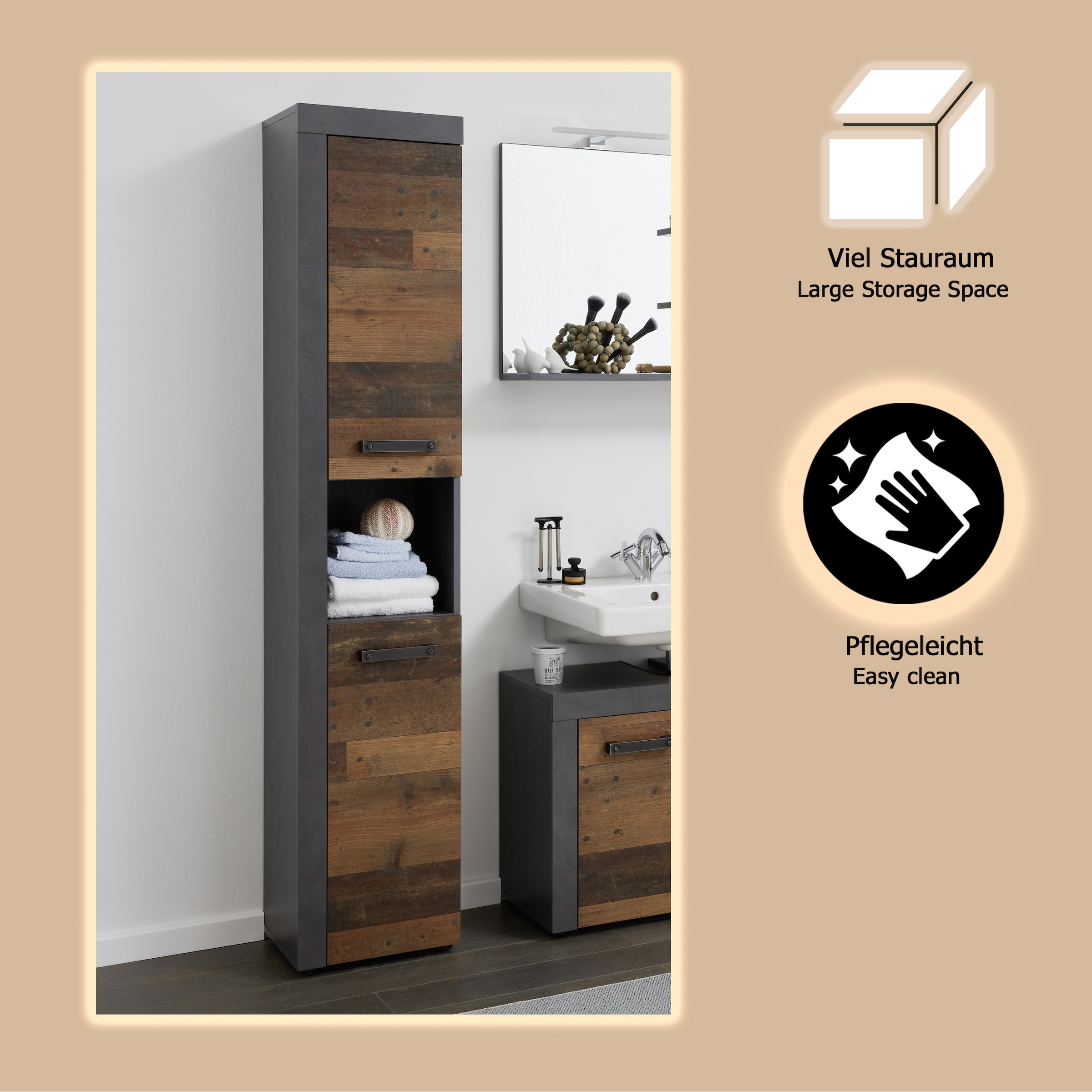 INOSIGN Hochschrank »Ilana« Hochschrank mit 2 Türen & 1 Fach - (B/T/H) 36/31/184 cm