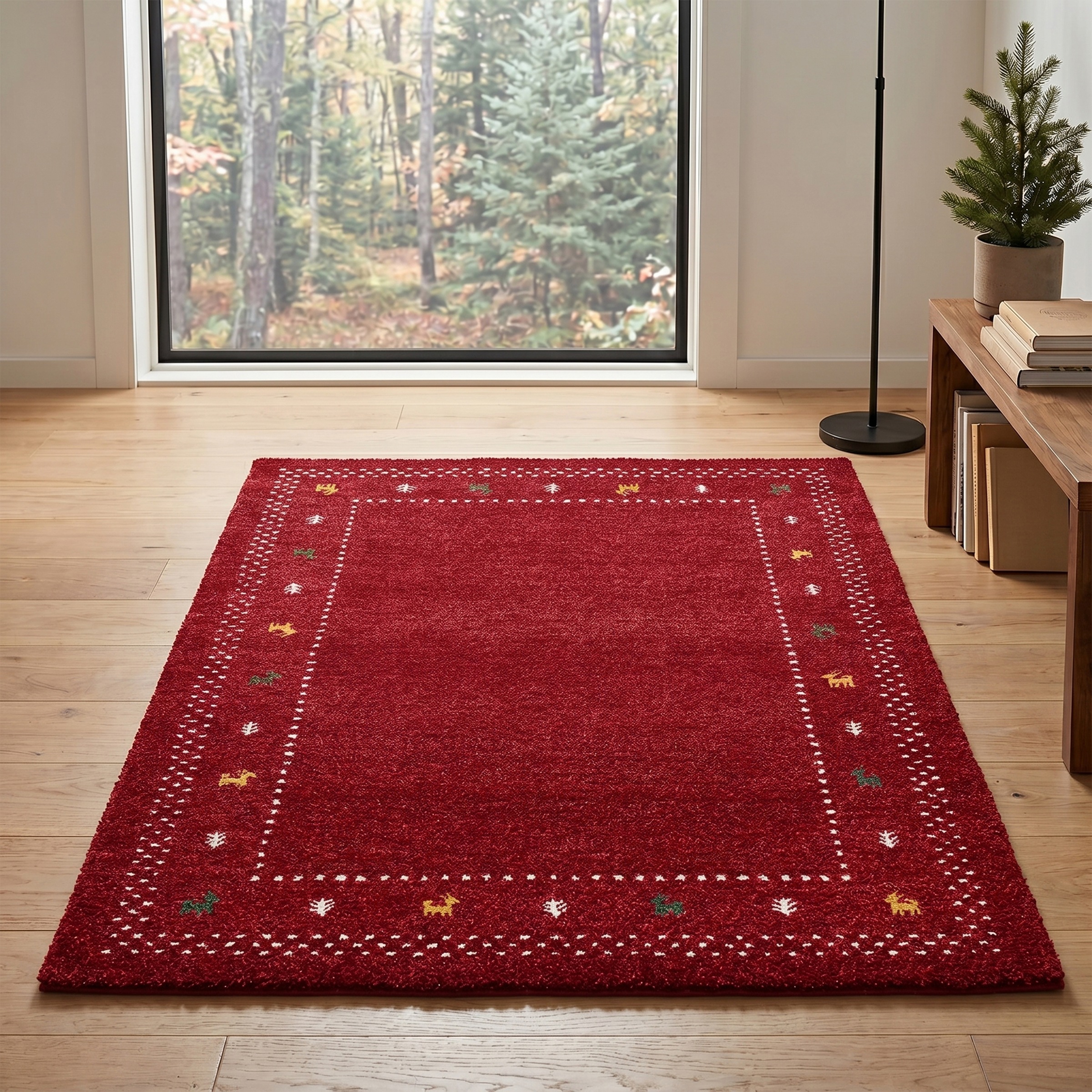 THEKO Tapis en laine »Gabbeh Bordüre, Handgefertigt, Teppich, Tiermotiv, reine Wolle« Rectangulaire 14 mm Höhe salon, chambre, salle à manger