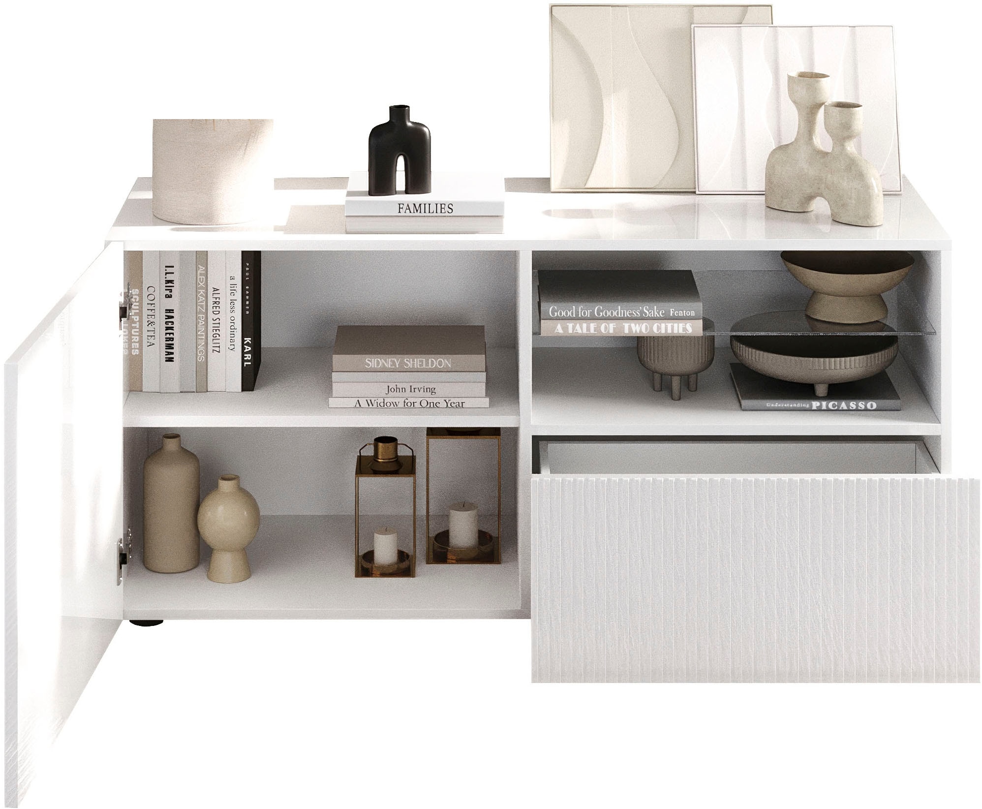 INOSIGN Lowboard »Rio Breite 120 cm, TV-Board 1 Tür u. 1 Schubkasten, TV-Schrank«, geriffelte MDF-Fronten, modern u. elegant, Kabelführung, platzsparend
