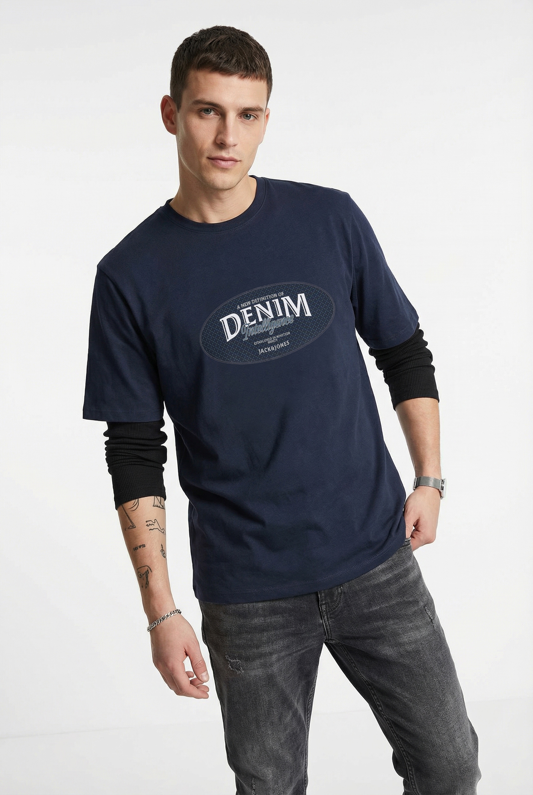 Jack & Jones T-Shirt »JJEDOVER DENIM TEE SS O-NECK 3PK MP« Packung, 3 tlg.
