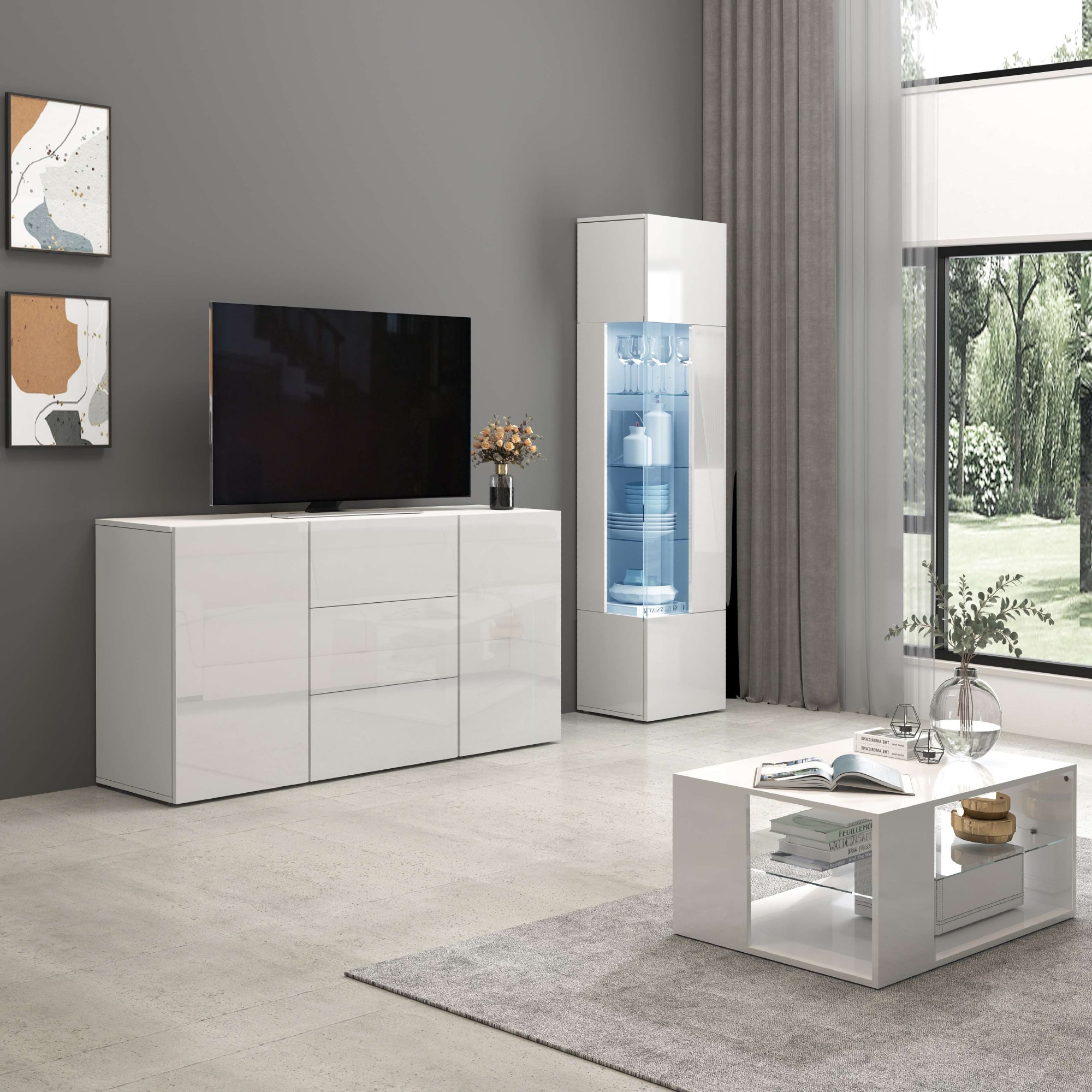 INOSIGN Couchtisch »Egypt Couchtisch,Sofatisch«, (1 St.), Aus glänzend weiss lack. Holz, mit Glasablage,rechteckig,Breite 90 cm