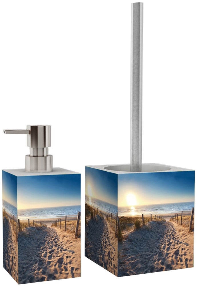 Sanilo Set d'accessoires de salle de bain »Düne« WC-Sitz, Badteppich, Stöpsel, Seifenspender und WC-Bürste