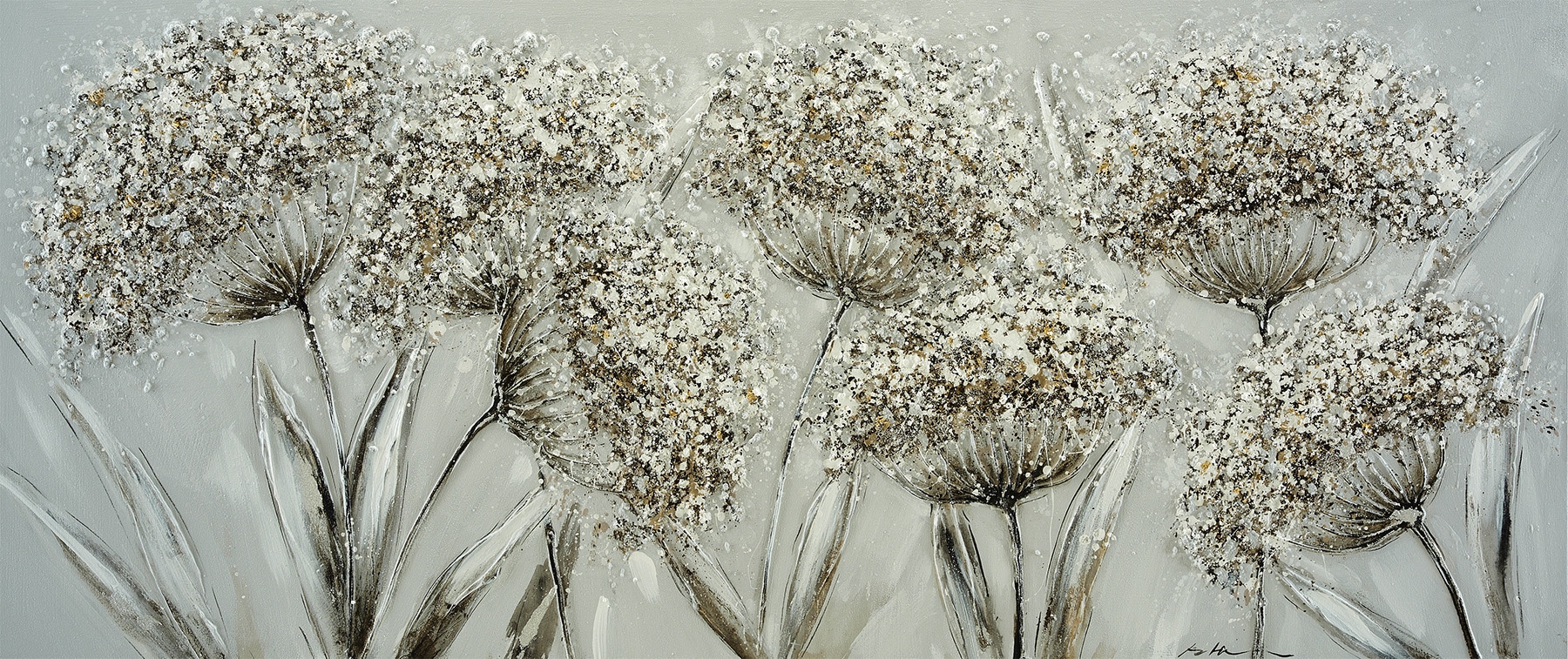 Image of Bönninghoff Ölgemälde "handarbeit PUSTEBLUMEN XXL 60x140 cm – Wandbild Kunst Deko" Blumen Blumenbilder Natur handgefertigt, jedes Bild ein Unikat