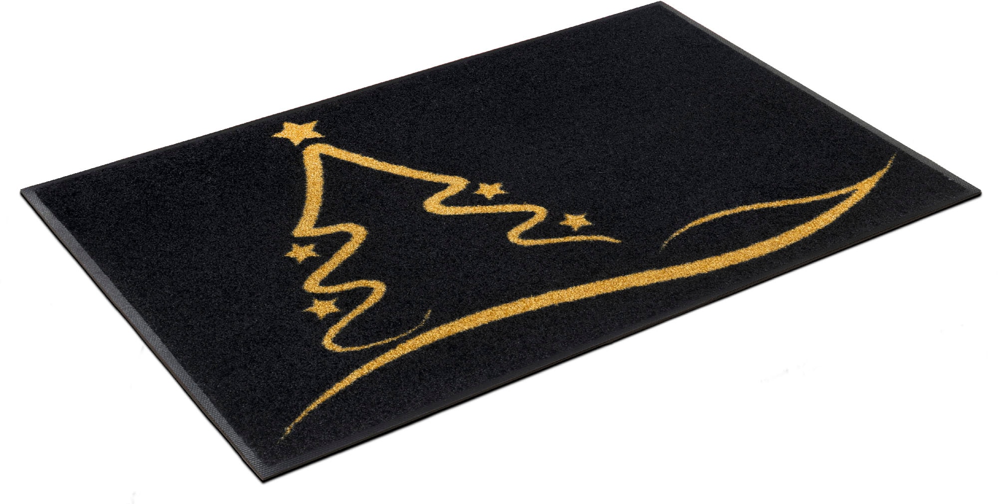 Image of wash+dry by Kleen-Tex Fussmatte "Golden Shine" rechteckig 7 mm Höhe Schmutzfangmatte,Motiv Weihnachten Tannenbaum, rutschhemmend, waschbar