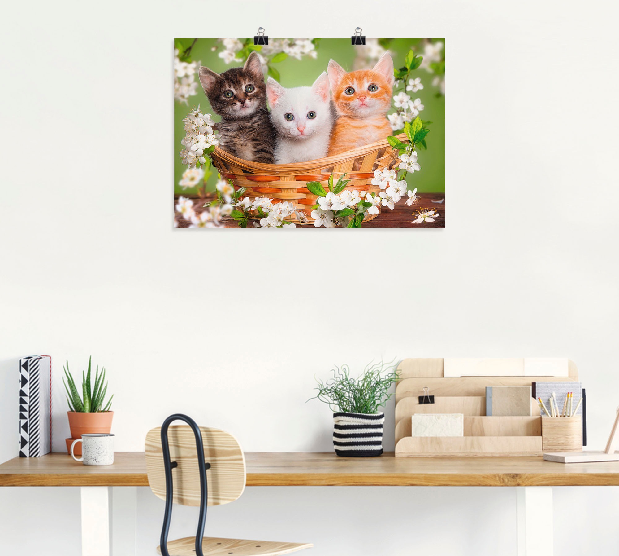 Artland Wandbild »Katzen sitzen in einem Korb«, Haustiere, (1 St.), als Leinwandbild, Poster, Wandaufkleber in verschied. Grössen
