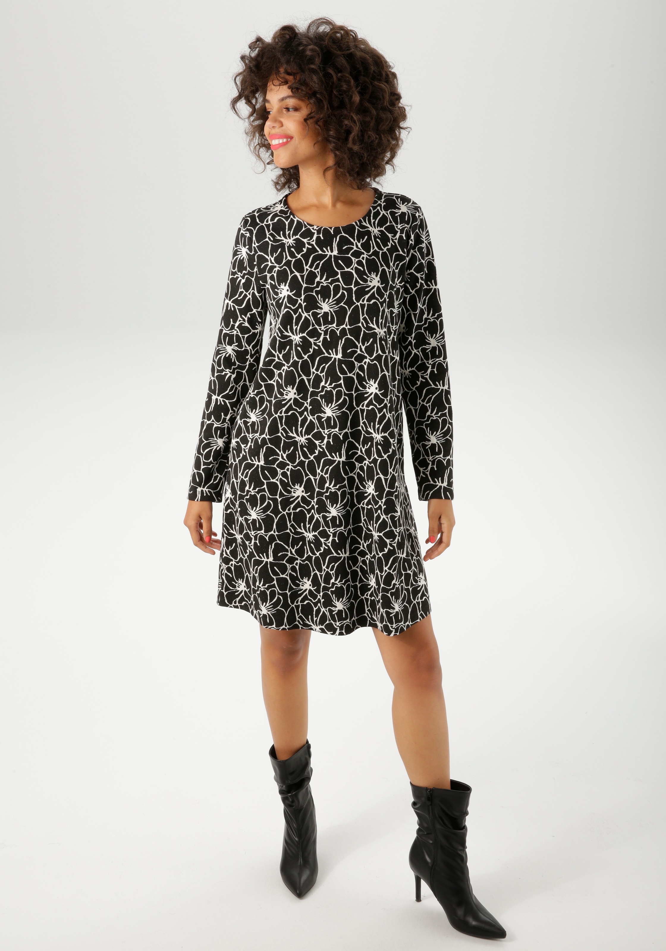 Aniston CASUAL Jerseykleid, mit grafischen Blüten - jedes Teil ein Unikat - NEUE KOLLEKTION