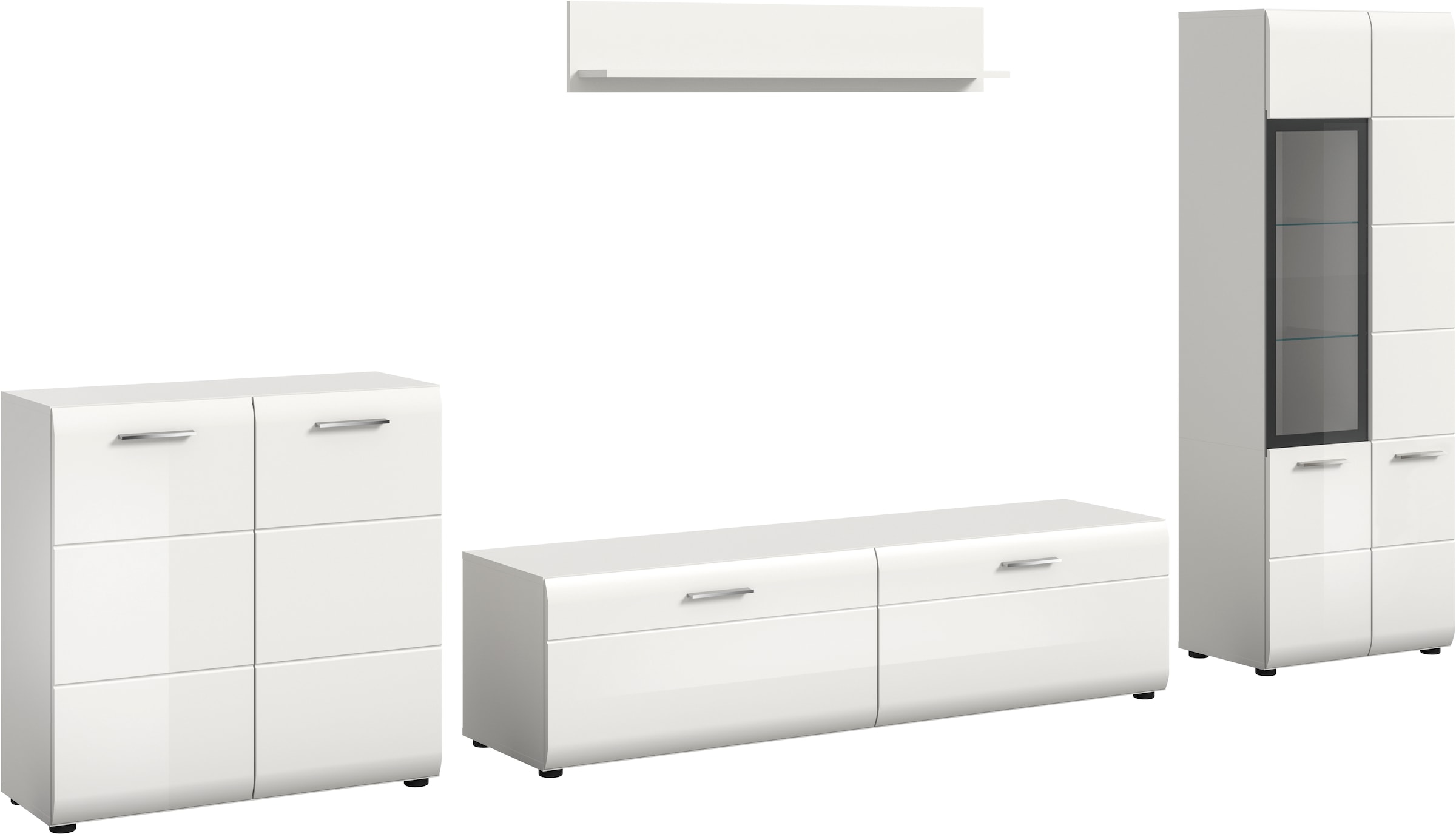 Image of Home affaire Wohnwand "FLORENZ, 4-teilige Wohn-Kombination, hochwertige MDF-Front" Set, Set, best. aus: 1 Kommode, 1 Lowboard, 1 Vitrine, 1 Wandboard, 4 Stk. tlg.