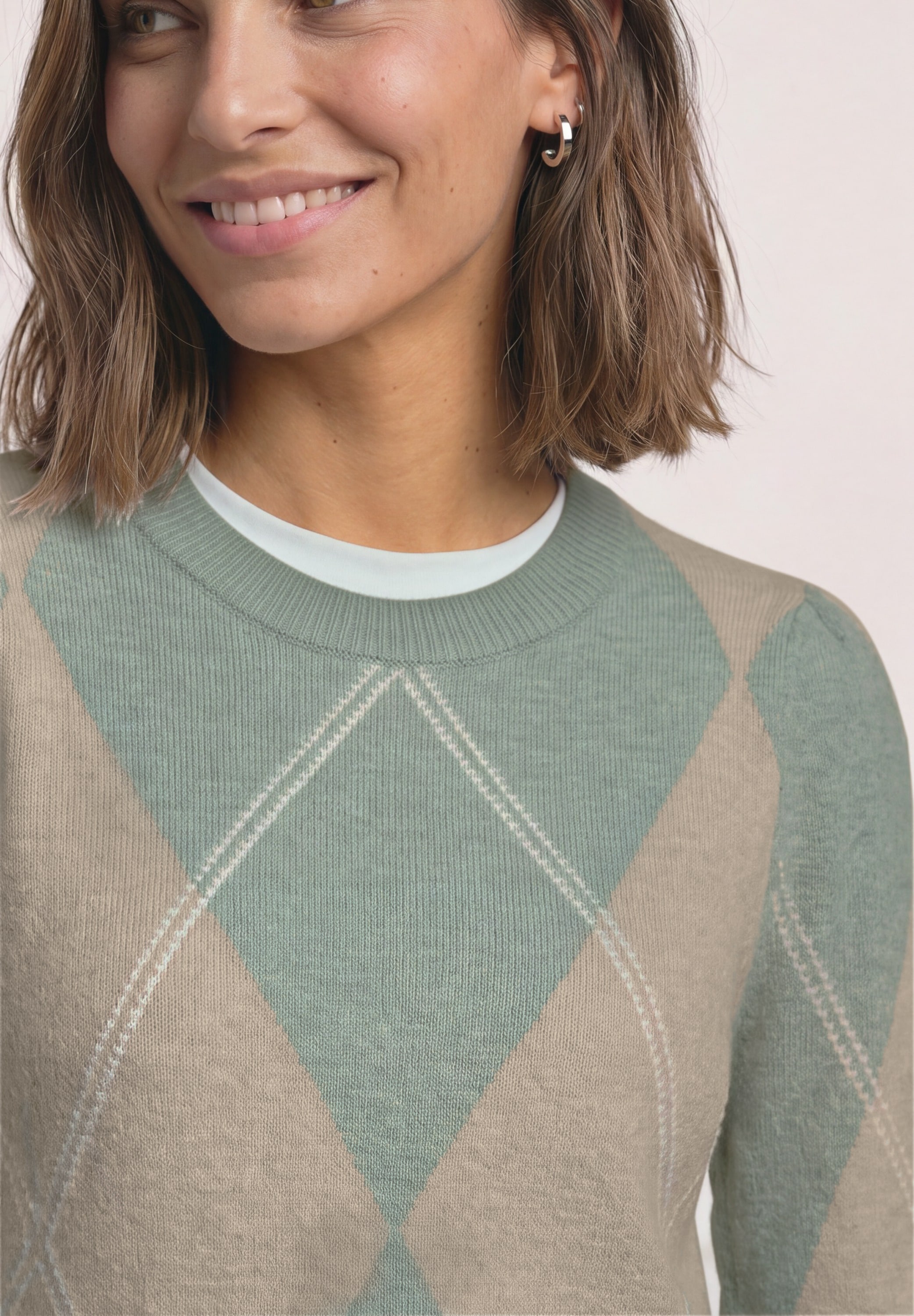STREET ONE Strickpullover im Karo-Look / Rundhals / Stretch