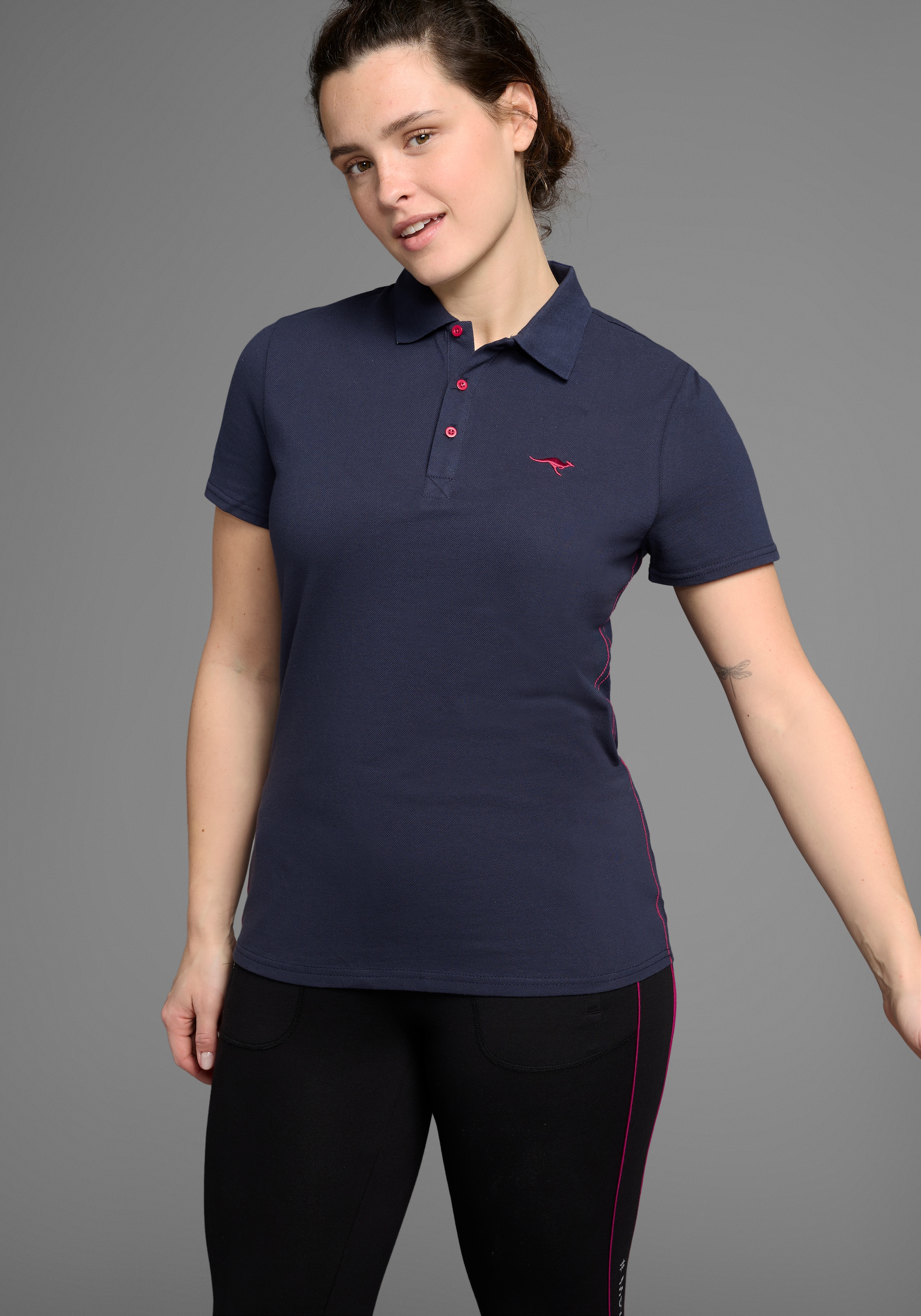 Image of KangaROOS Poloshirt Kurzarm, unifarben, Polokragen, aus Baumwolle, grosse Grössen