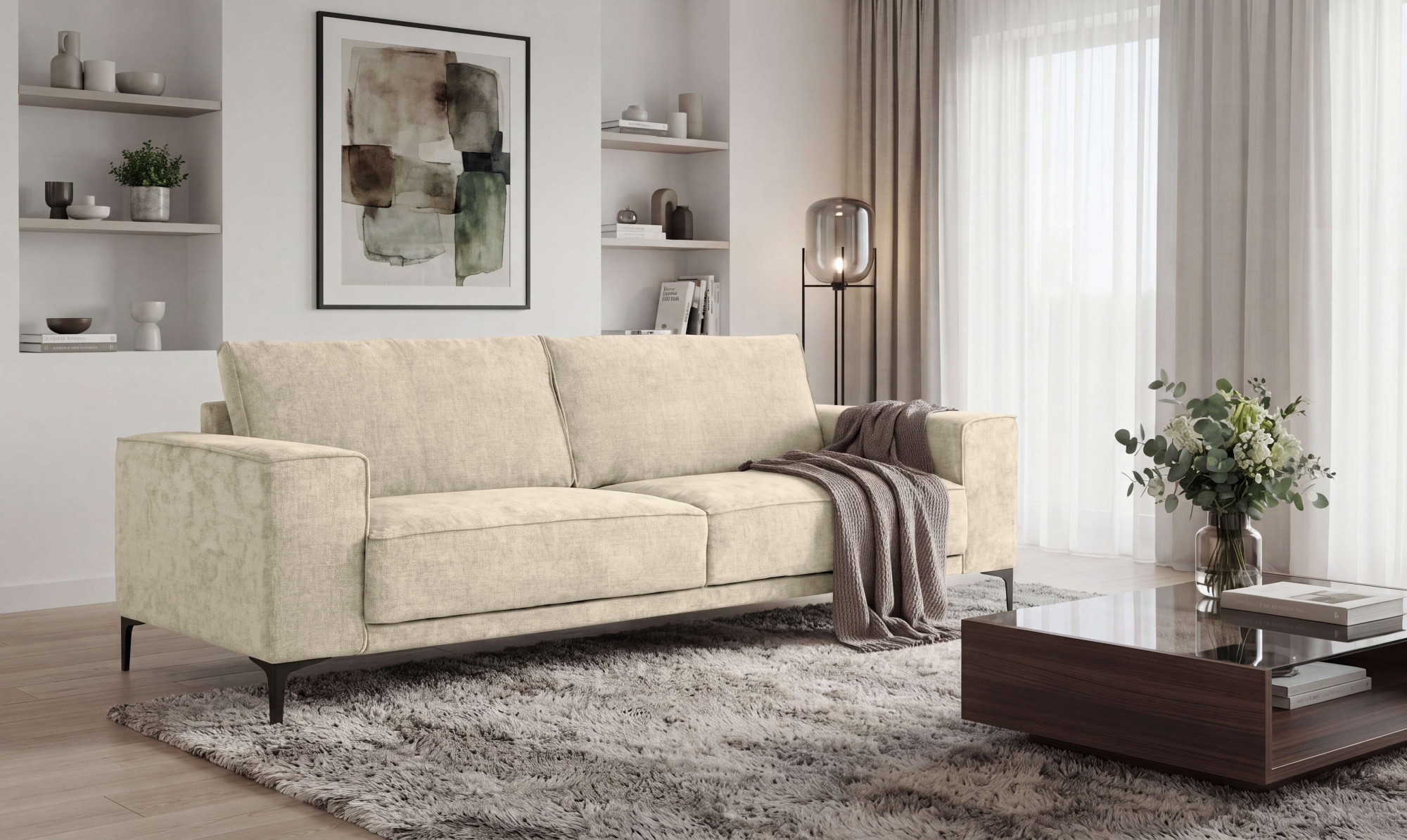 GOODproduct 3-places »OLAND, B: 224 cm - Skandi-Design, Chenille-Bezug« Struktur, Flachgewebe, Luxus-Microfaser, Boucle