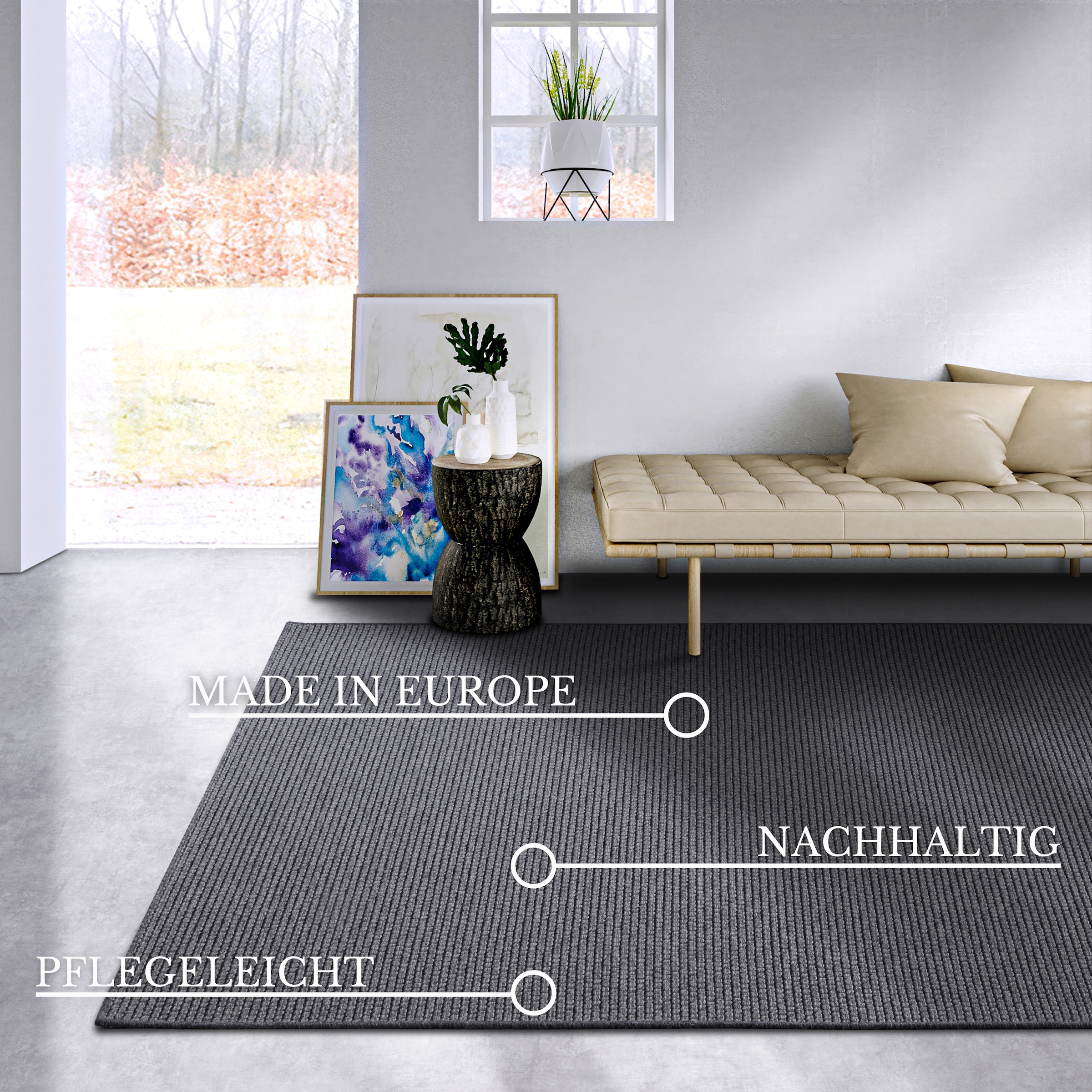 Villeroy & Boch Wollteppich »Charles« rechteckig 5 mm Höhe Schurwolle, Wolle, Natur, Wohnzimmer, Schlafzimmer, Boho, Skandi