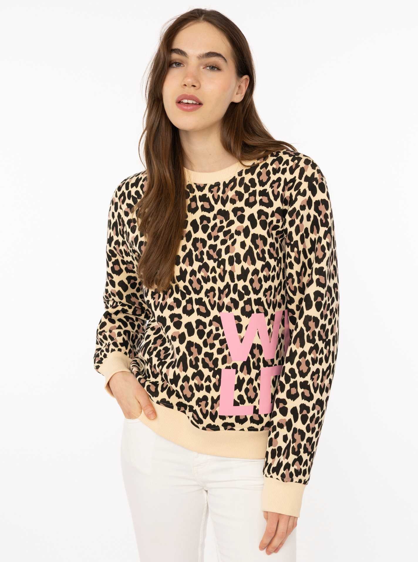 Image of Zwillingsherz Hoodie ""WILD AOP"", Crew-Neck, Rippbündchen, Print vorne und hinten, Leomuster