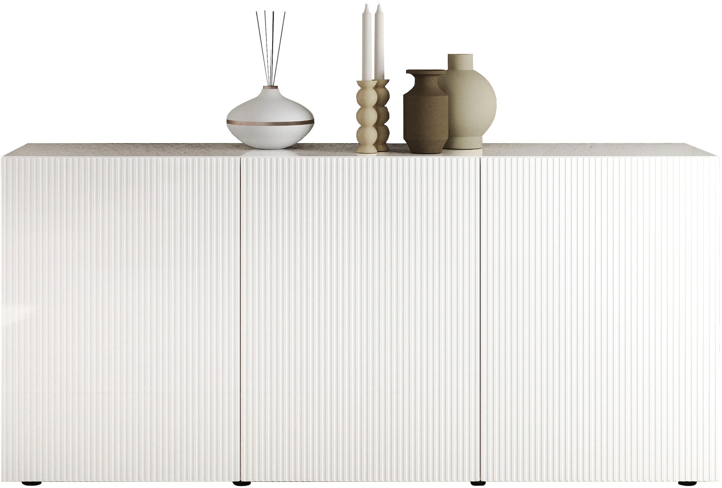INOSIGN Sideboard »Rio Breite 181 cm, Kommode mit 3 Türen, Anrichte,« geriffelte MDF-Fronten, modern u. elegant, viel Stauraum