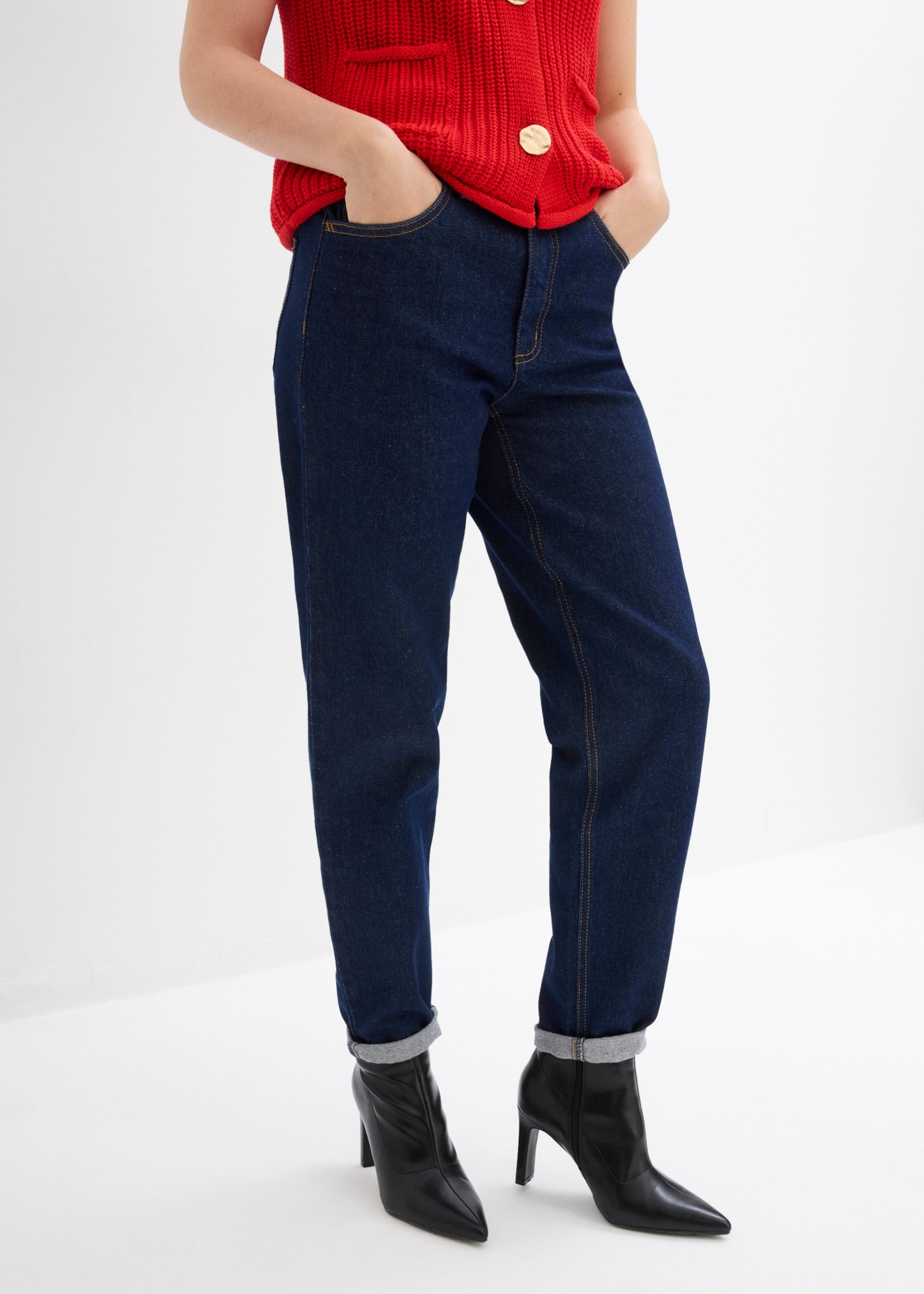 Image of bonprix Mom-Jeans hoher Bund, verkürzte Beinlänge, lockere Passform, mit Elasthan-Anteil