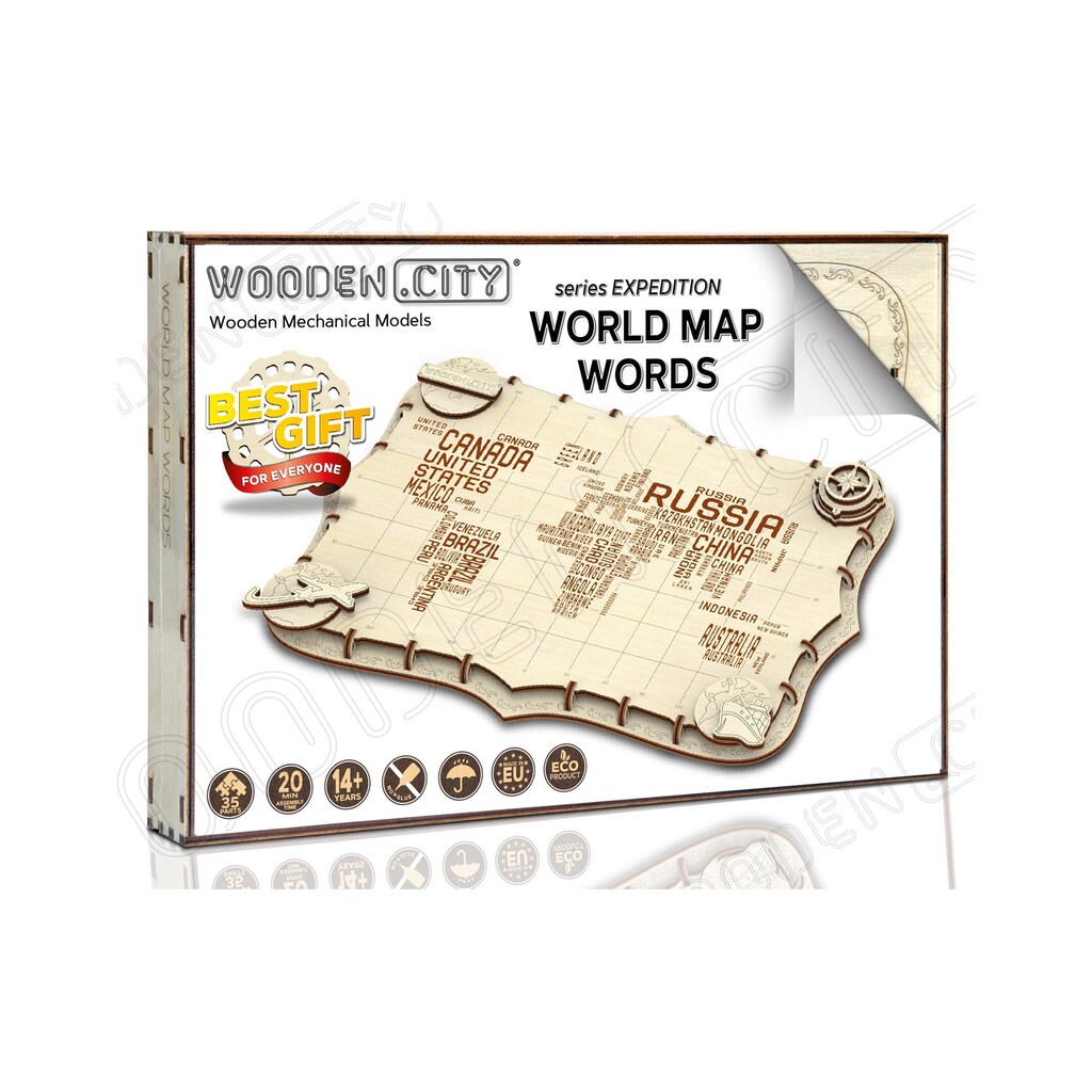 Wooden City Modellbausatz »World Map Words«, (31 St.)