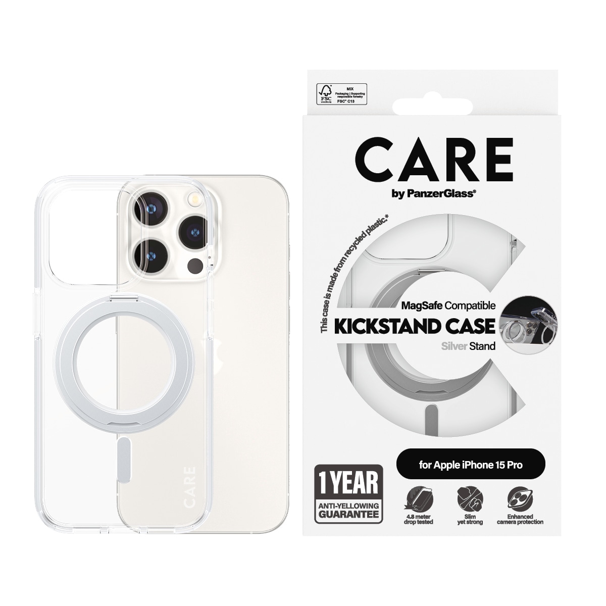 Image of CARE by PanzerGlass Handyhülle "Kickstand Case mit MagSafe für Apple iPhone 15 Pro" Backcover, Schutzhülle, Handyschutzhülle, Case, Schutzcase, stossfest