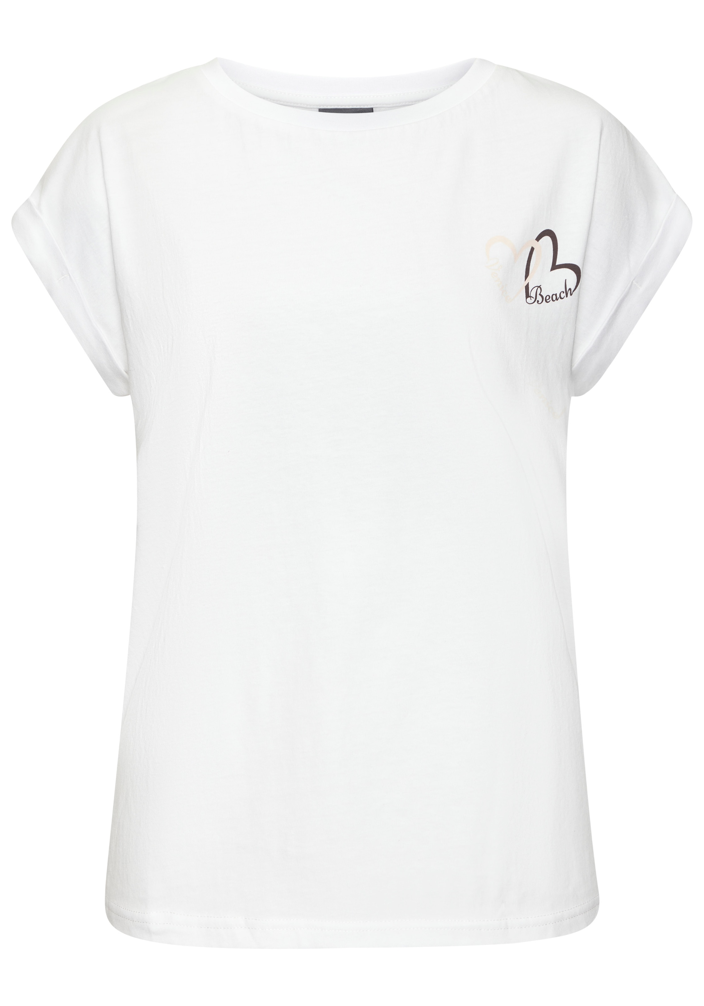 Venice Beach Kurzarmshirt »mit dezentem Herzdruck und Ärmelaufschlag« Rundhalsshirt mit Frontprint, T-Shirt aus Baumwolle, lockere Passform