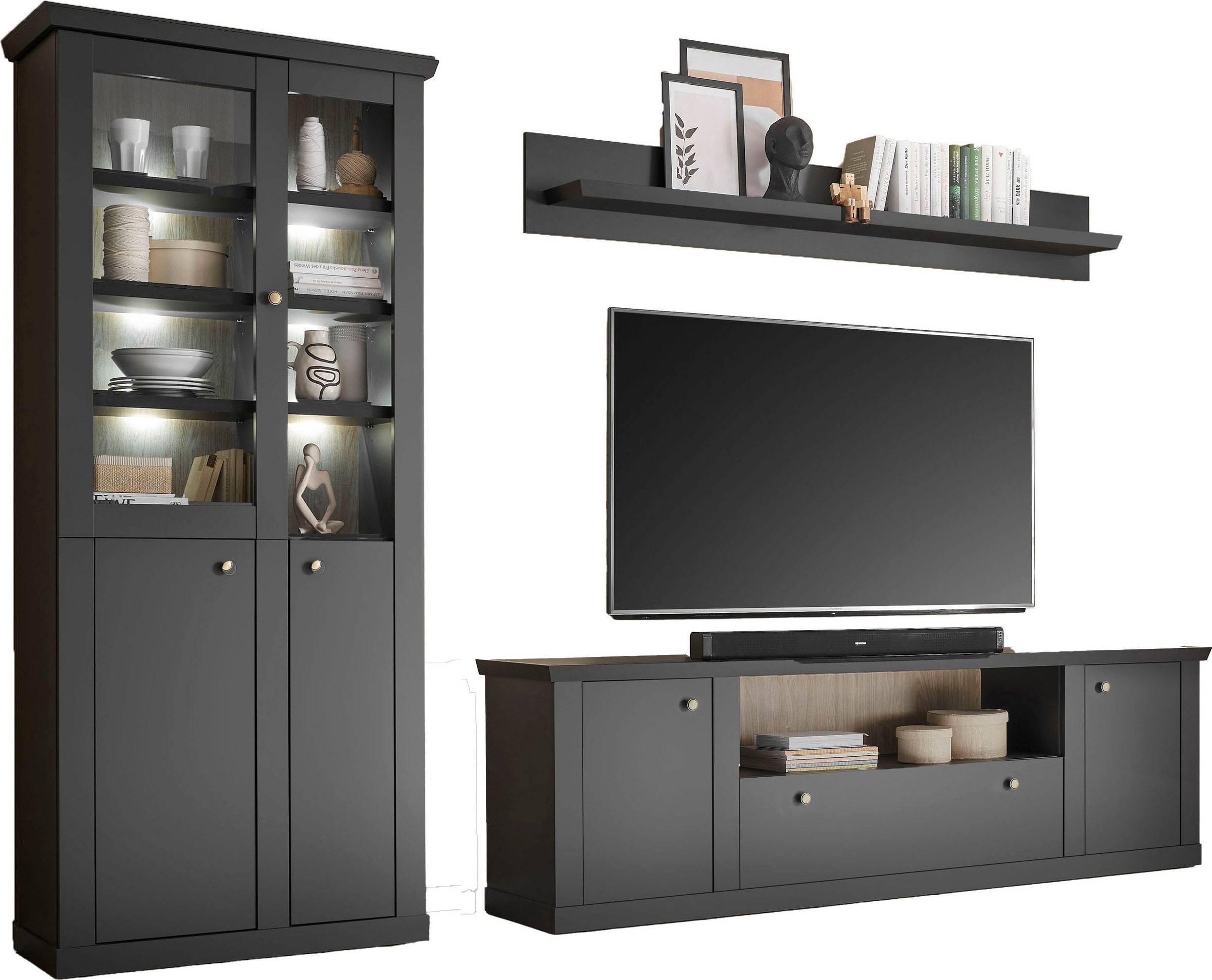 Home affaire Wohnwand »Lincoln, moderne Anbauwand, Komplettset im Landhausstil« Komplett-Set, 3 Stk. tlg.