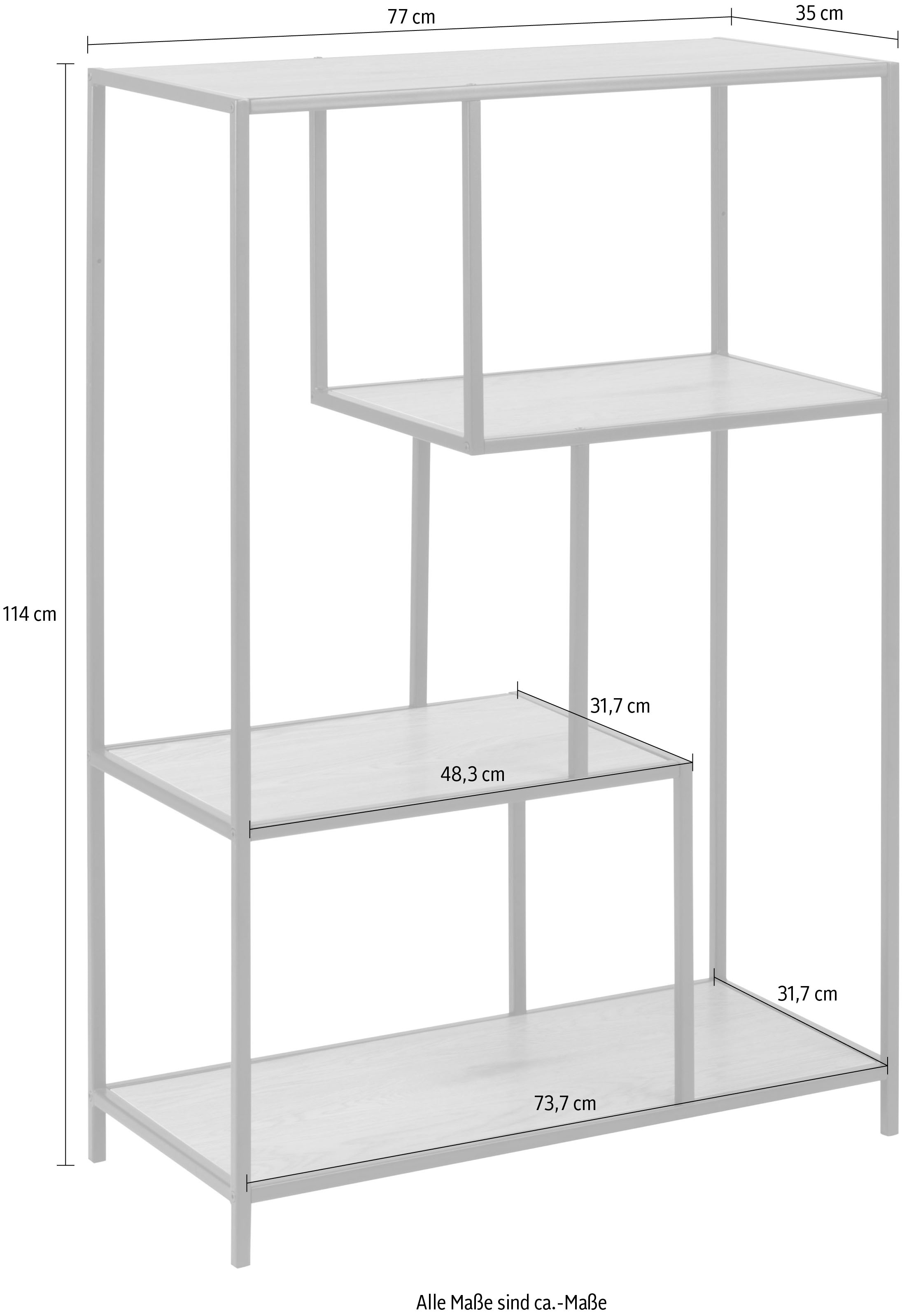 ACTONA GROUP Bücherregal Metallgestell, 3 Einlegeböden und asymmetrischen Details, Höhe 114 cm