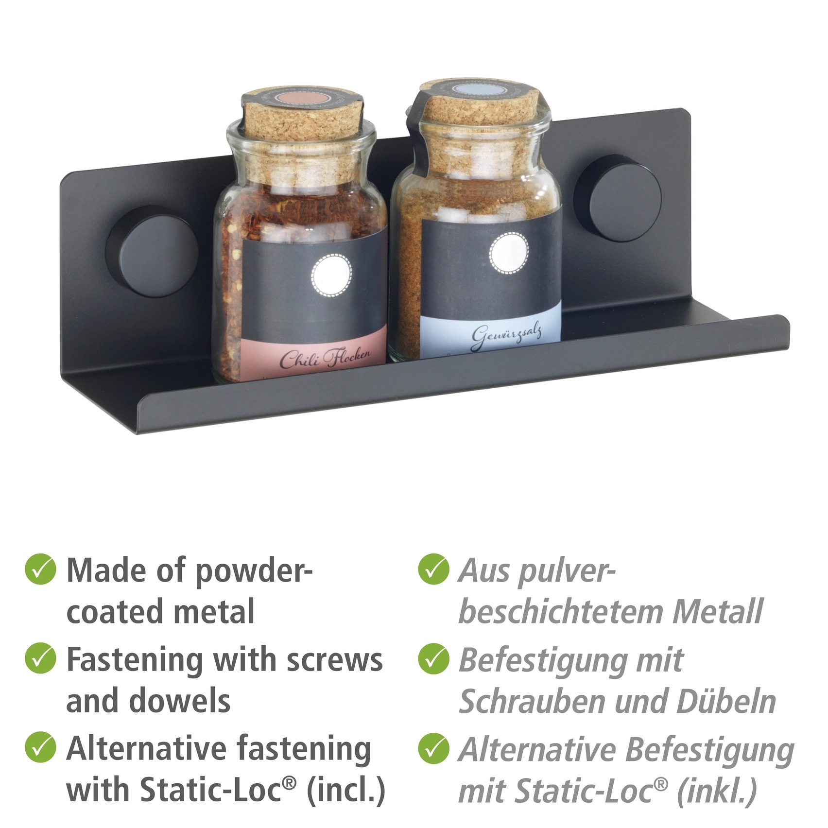 WENKO Gewürzregal "Modell Jet" Regal für die Wand, Industrial Style, pulverbeschichtetes Metall