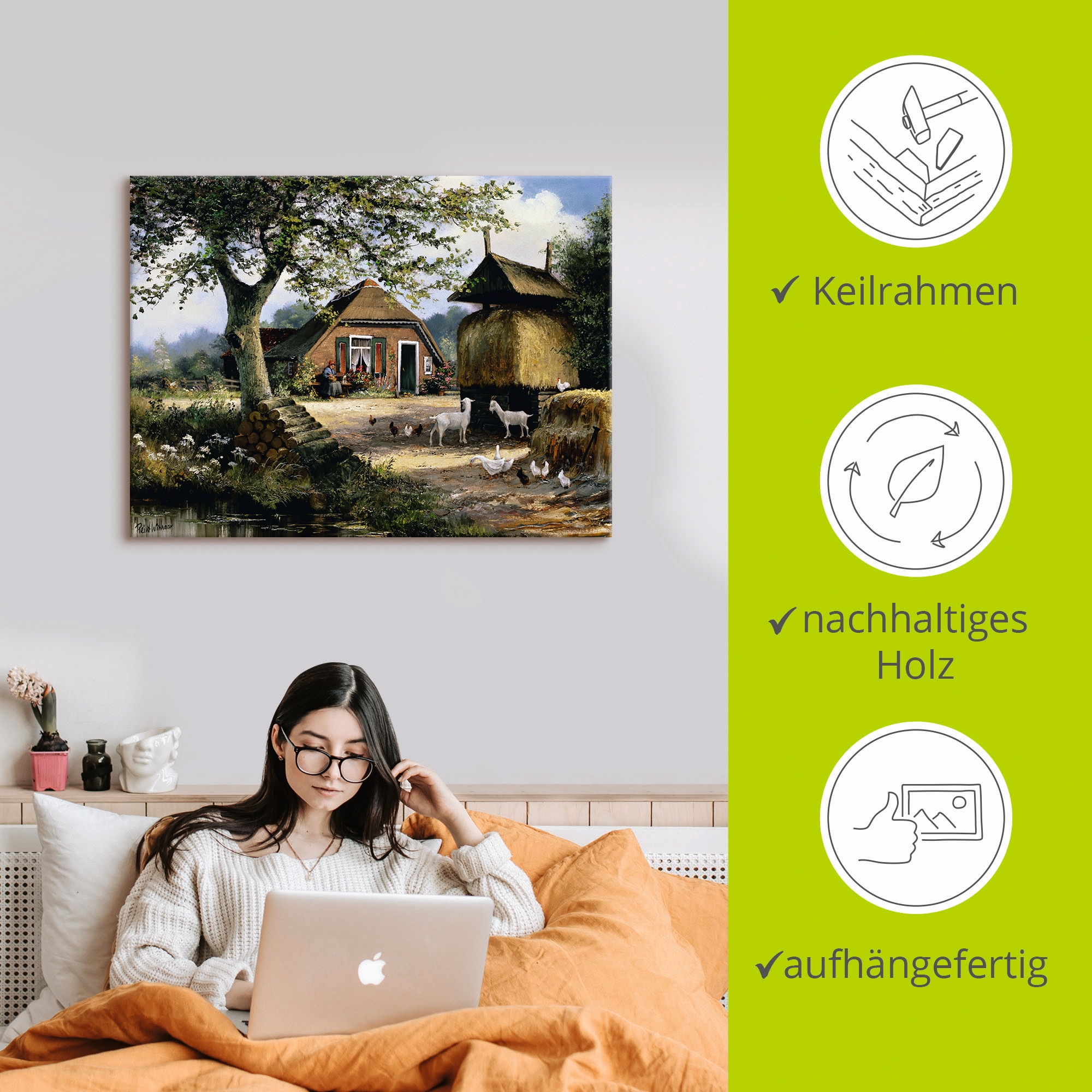 Artland Wandbild »Idyllische Farm mit Hühnern und Ziegen«, Garten, (1 St.), als Leinwandbild, Poster in verschied. Grössen