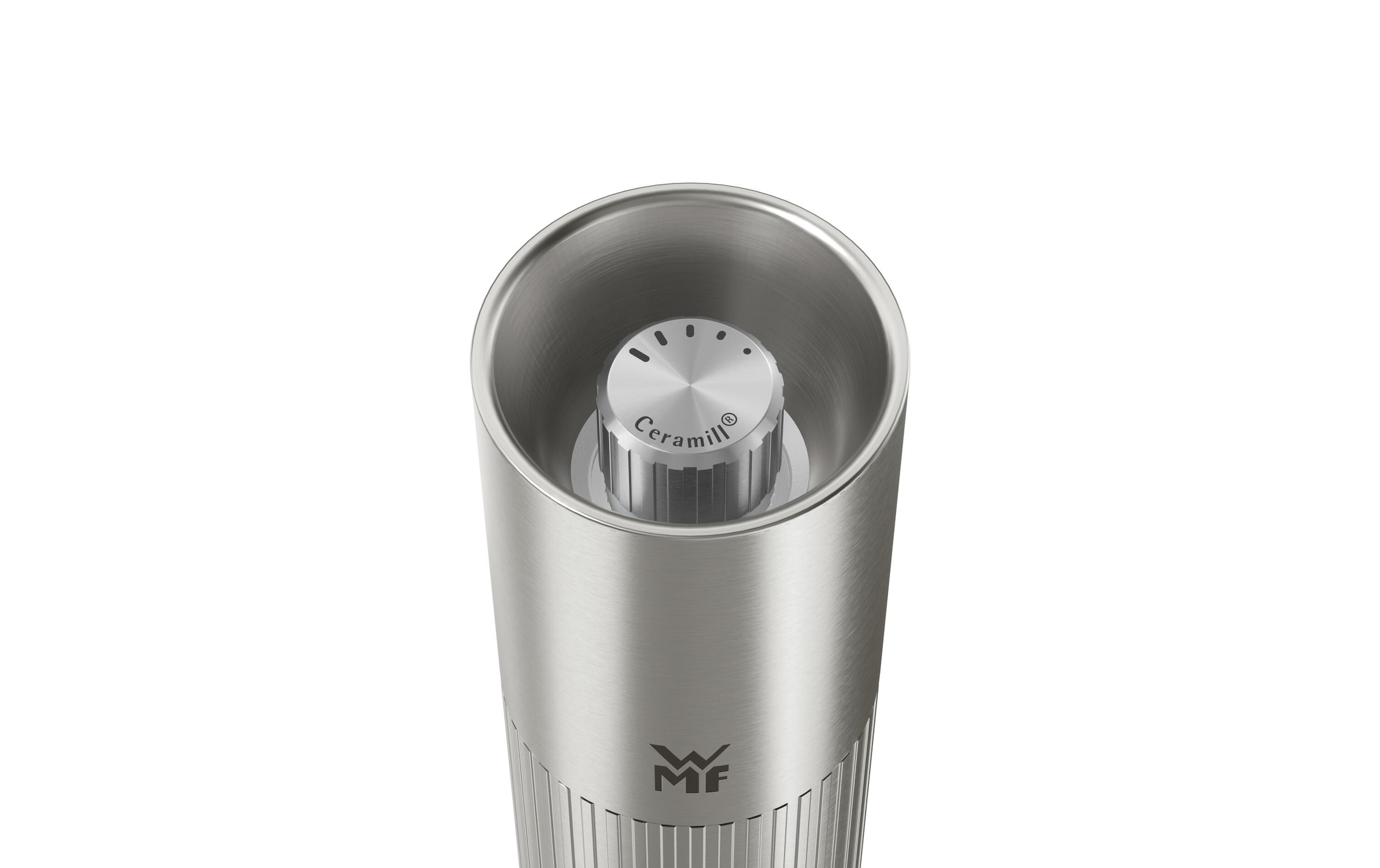 WMF Gewürzmühle »Signature Pro, aus Edelstahl« Keramikmahlwerk, einstellbarer Mahlgrad, magnetischer Deckel