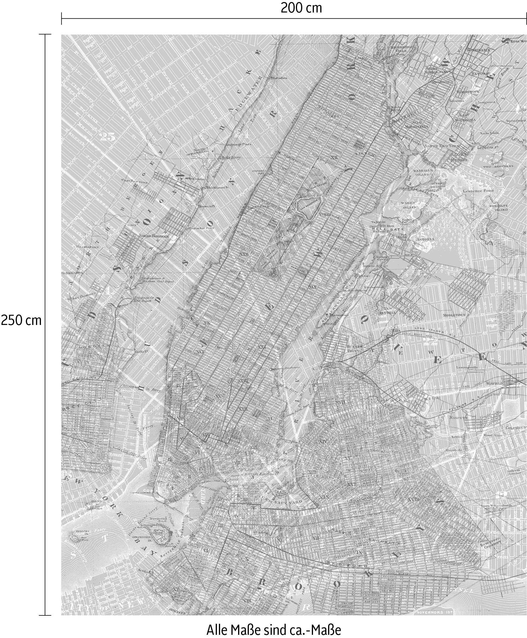 Komar Vliestapete »Digitaldruck Vlies -  NYC Map - Grösse 200 x 250 cm« bedruckt glatt Wohnzimmer, Schlafzimmer