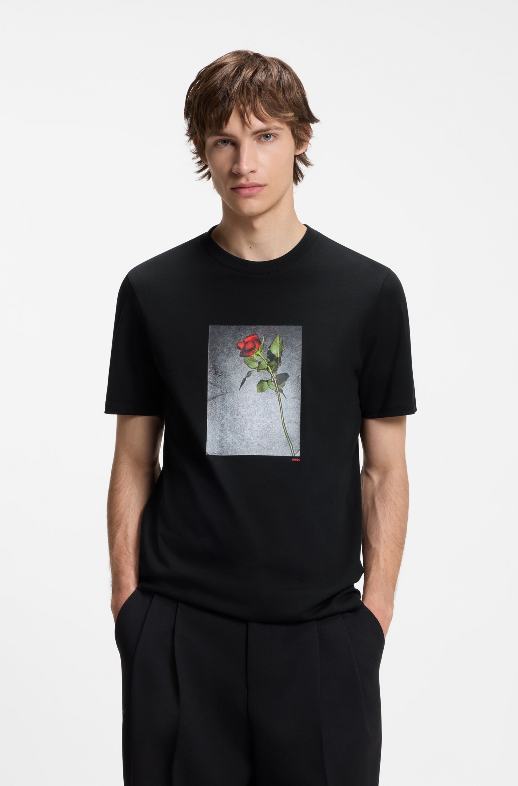 Image of HUGO T-Shirt "Durose" Fotodruck, reine Baumwolle, Regular Fit