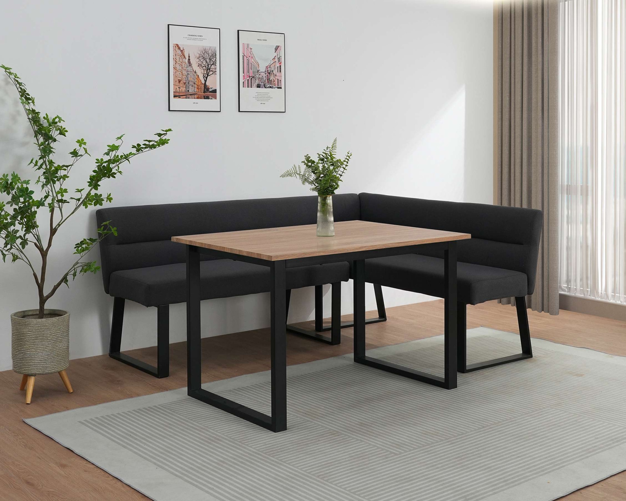 GOODproduct Banc de salle à manger »Ivanna« Structure métallique noire, revêtement en tissu tissé, largeur 193/152